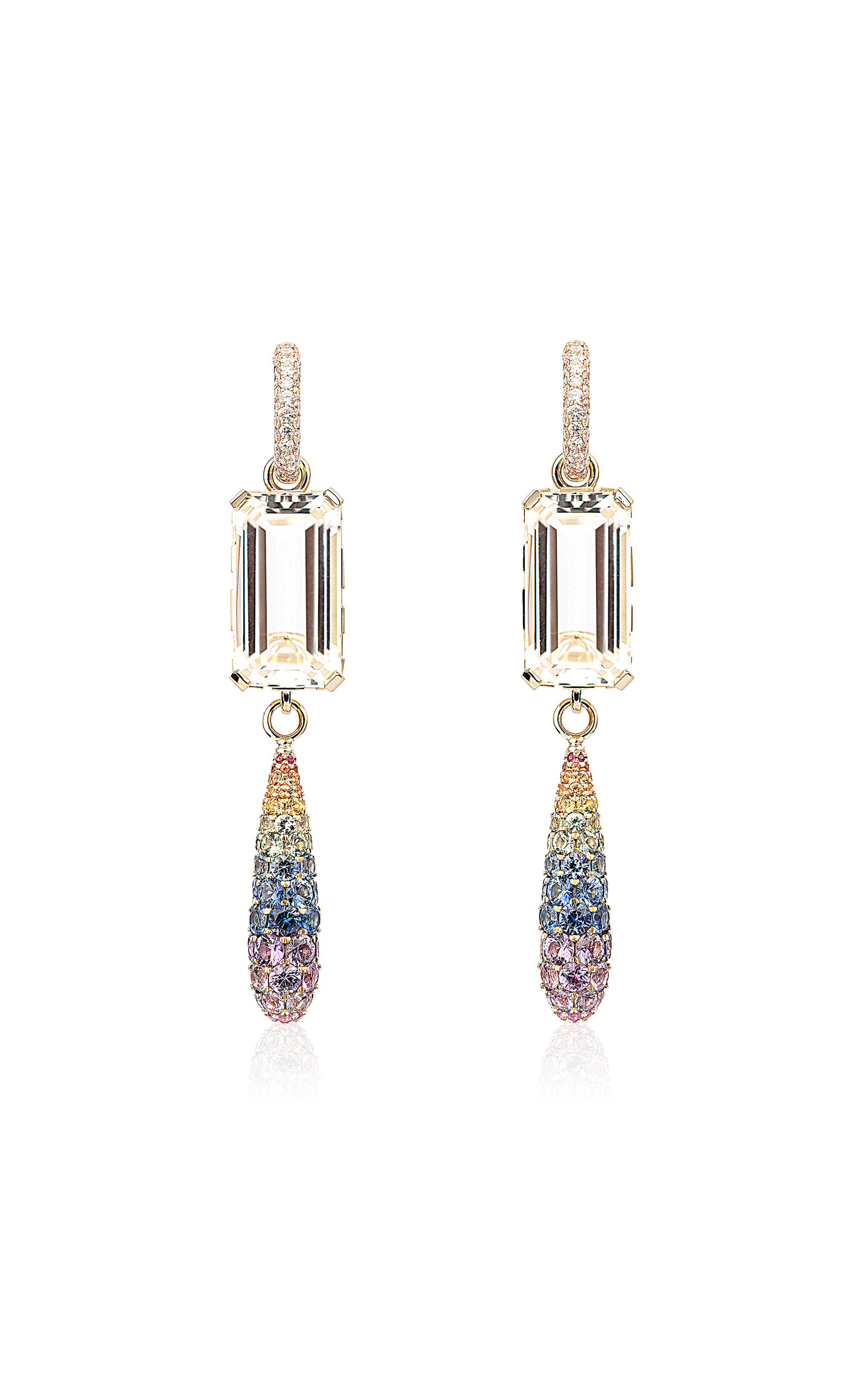 Engelbert 1920 Swedish Grace Earrings; Rainbow Sapphires; Rock Crystal And 18k Yellow Gold In Multi