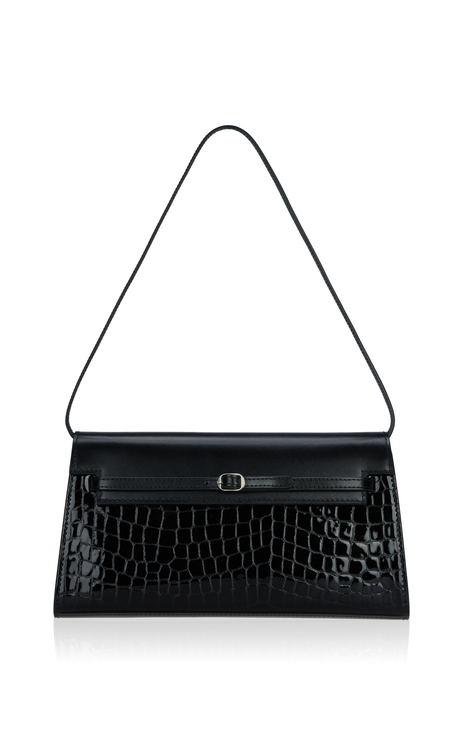 Verafied Croc-Effect Leather Shoulder Bag - Black - OS