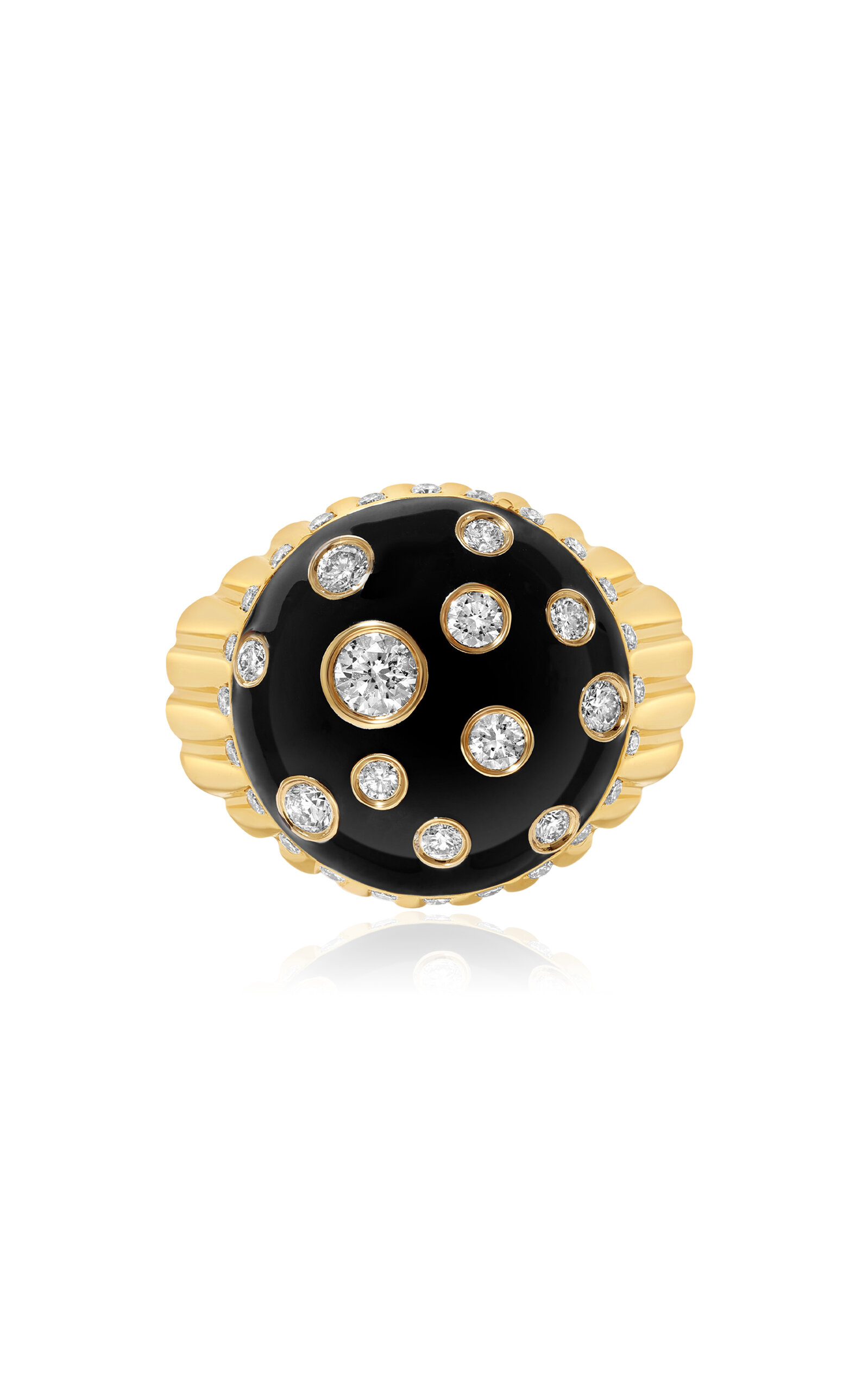 State Property Toadstool 18k Yellow Gold Diamond Enamel Bombé Ring In Black