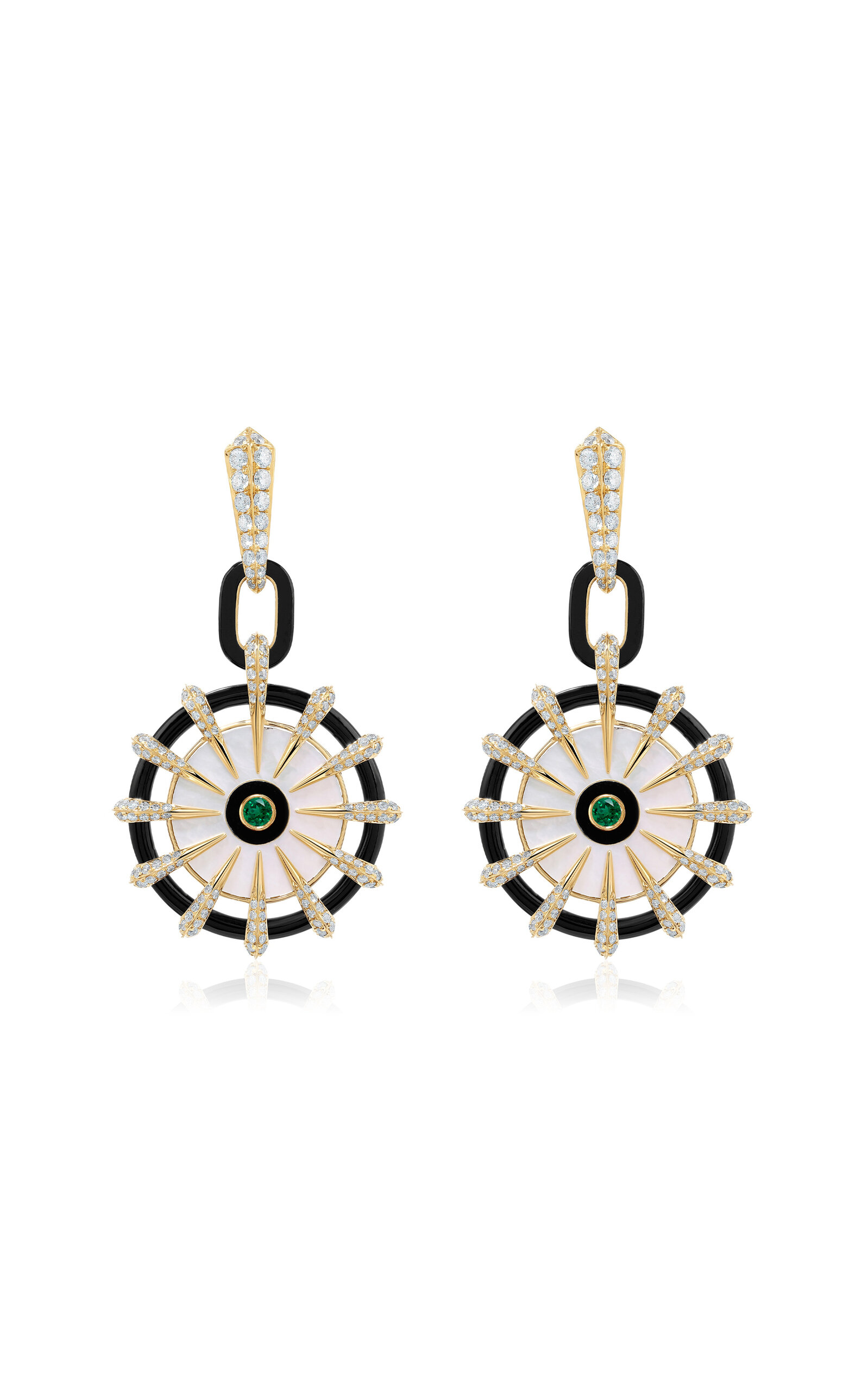State Property Borsh Discus 18k Yellow Gold Multi-stone Earrings In Green