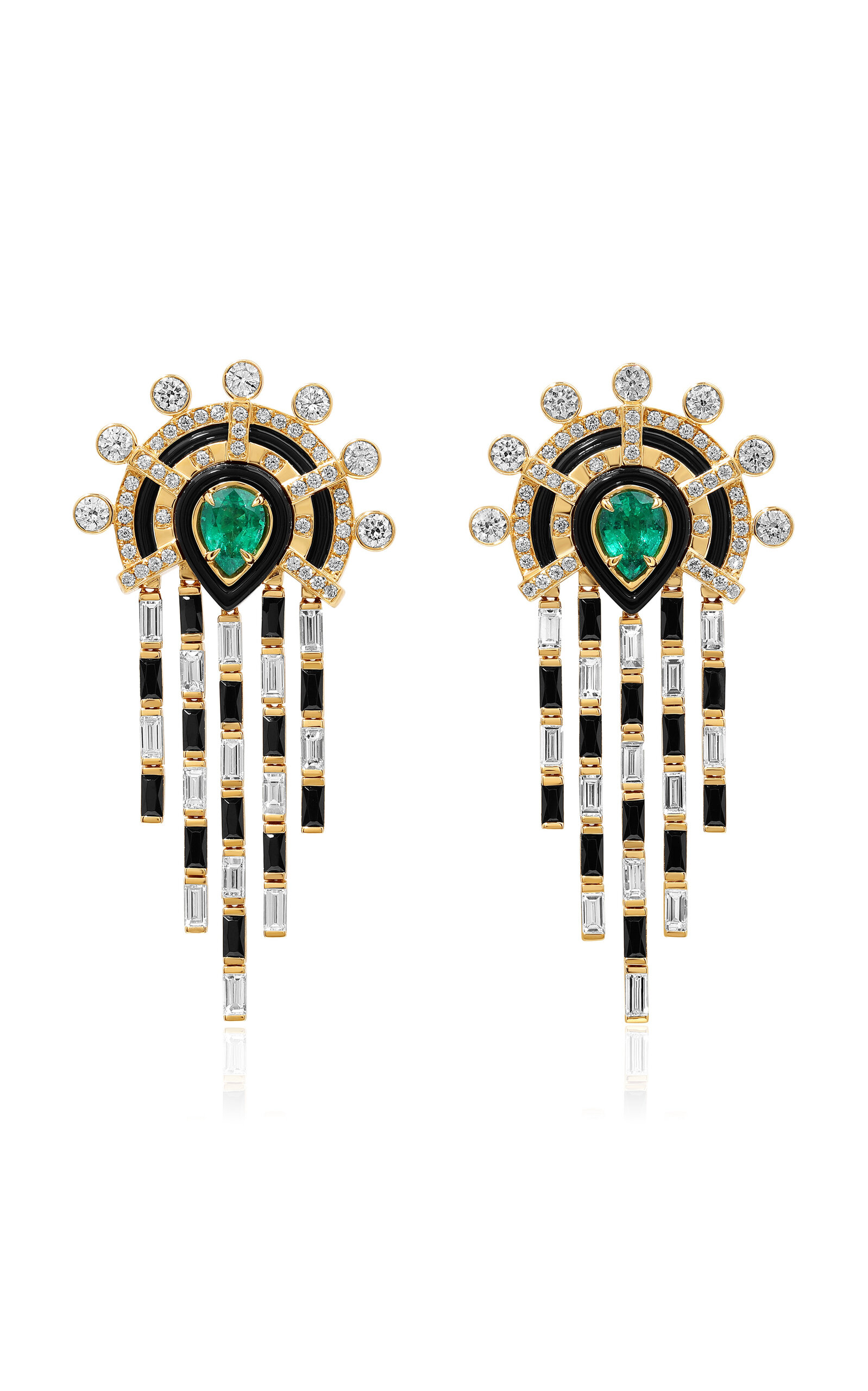 State Property Raisina Enchantress 18k Yellow Gold Diamond Emerald Earrings In Gold