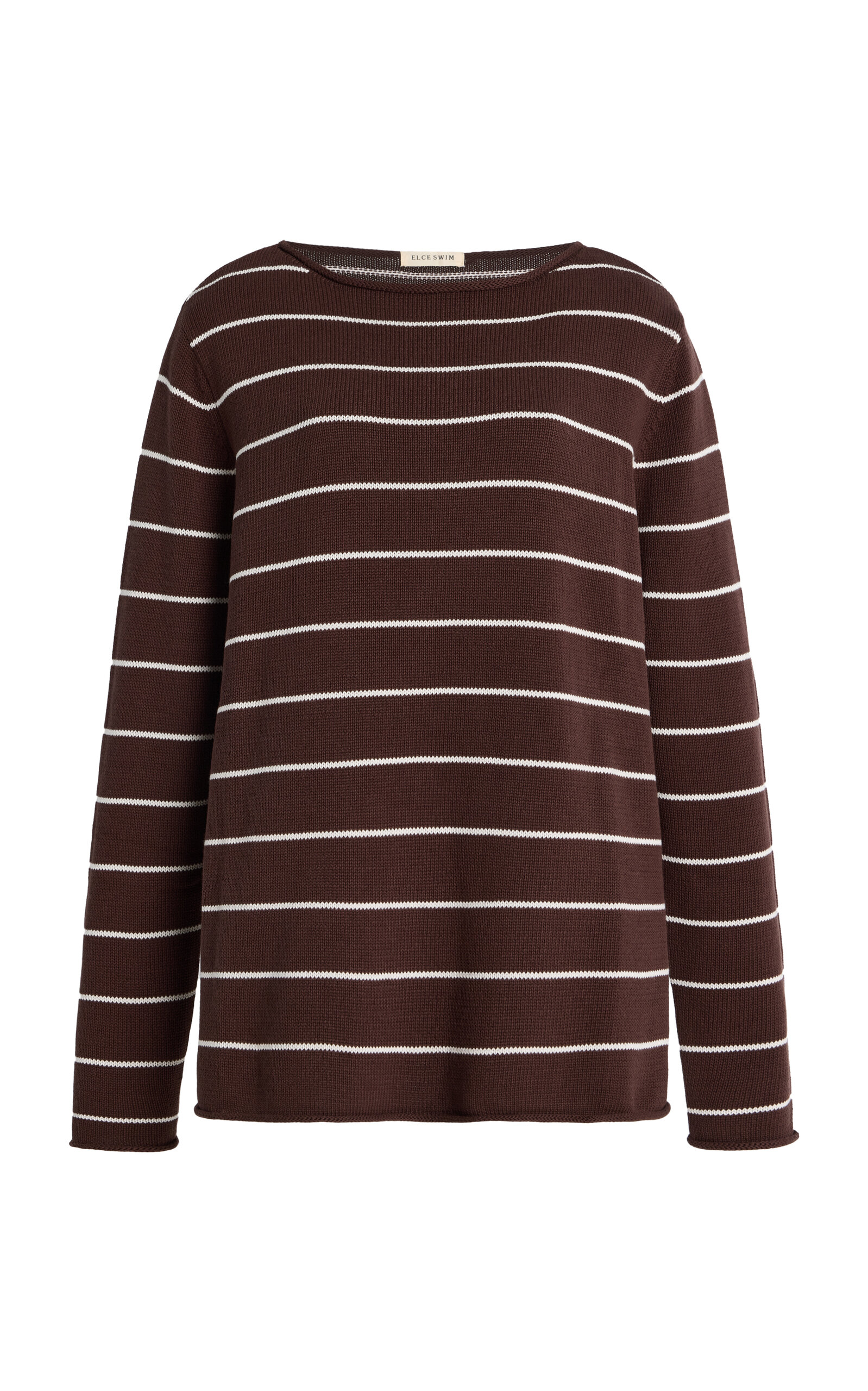 Elce Exclusive Manon Striped Knit Cotton Top In Brown