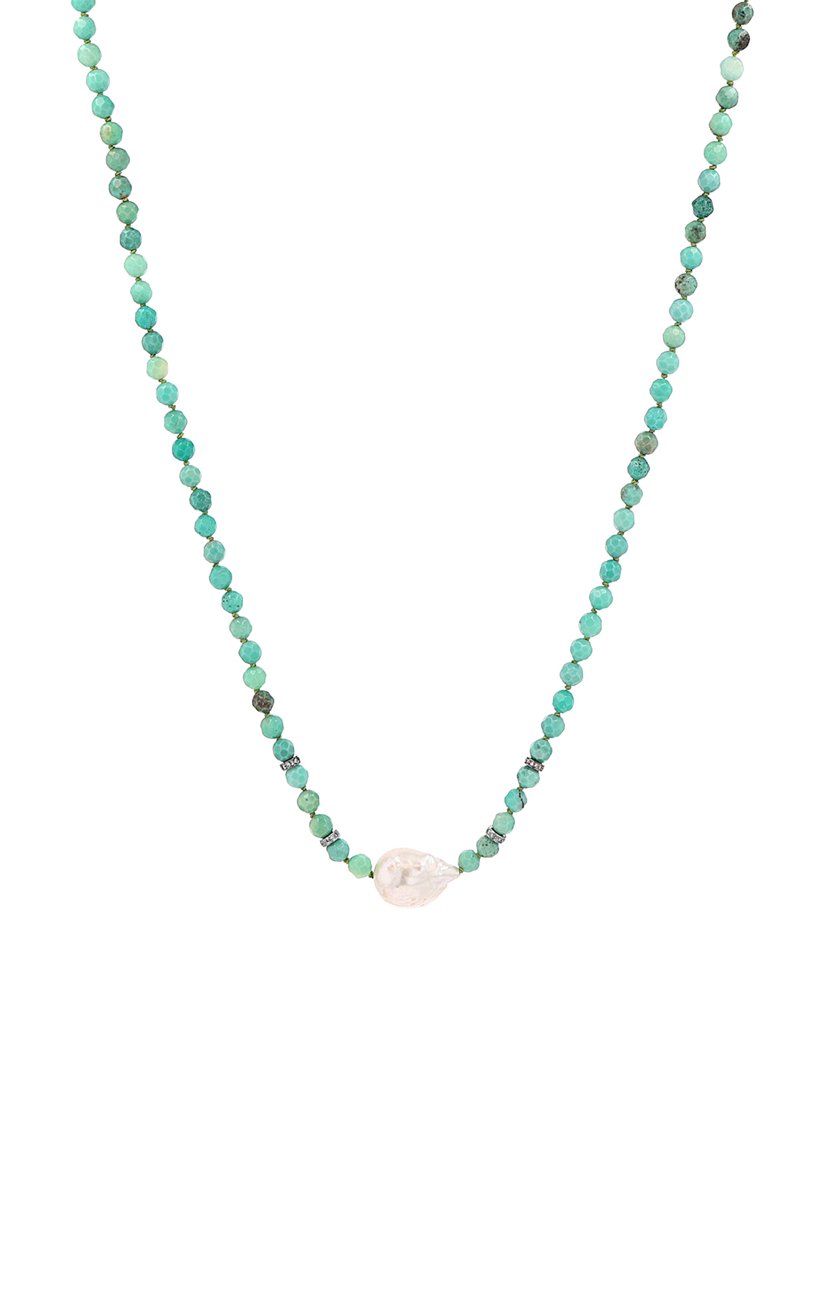 Sheryl Lowe Sterling Silver Chrysoprase; Pearl And Diamond Necklace In Green