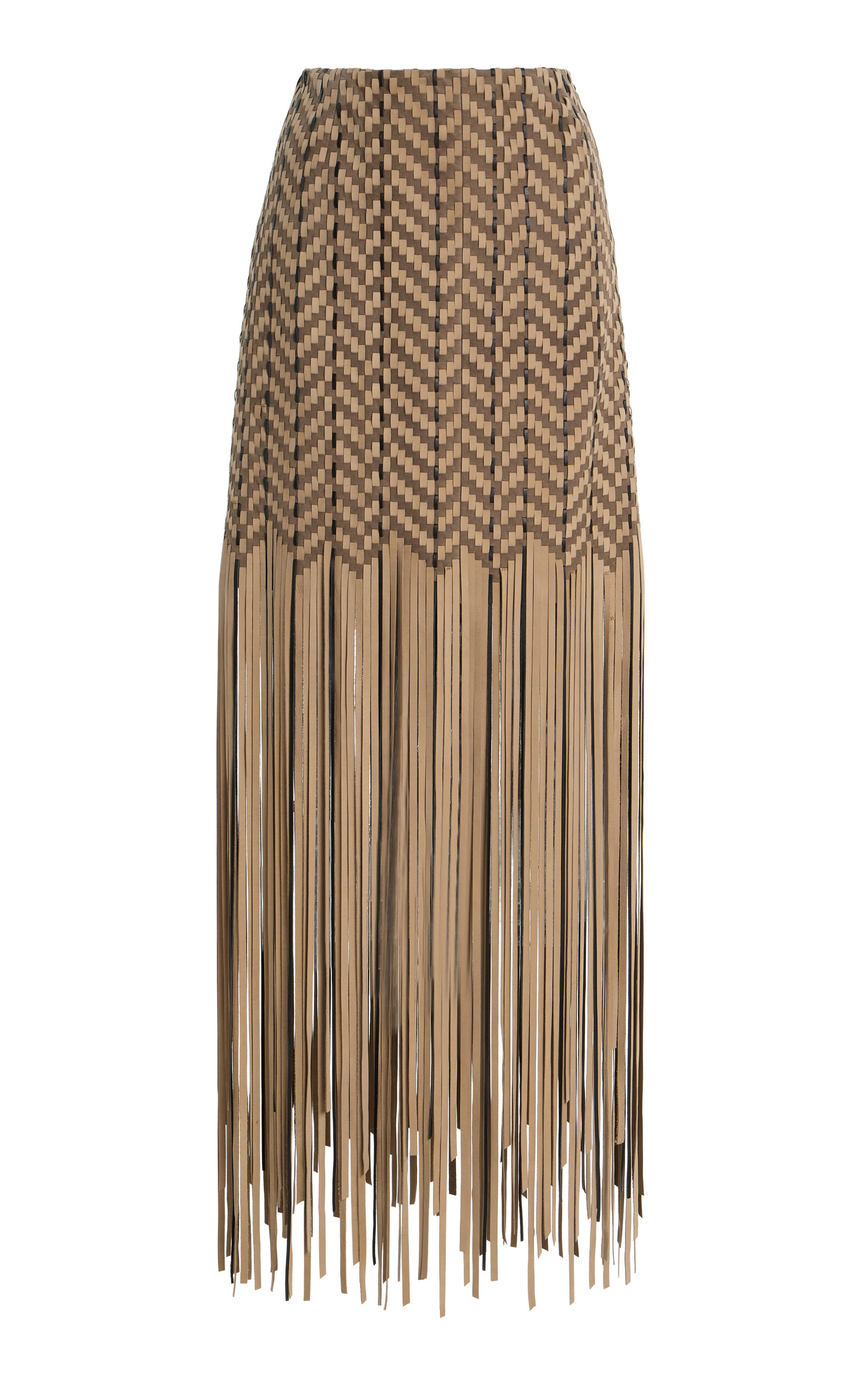 Lafayette 148 Suede And Leather Fringes Skirt In Multi