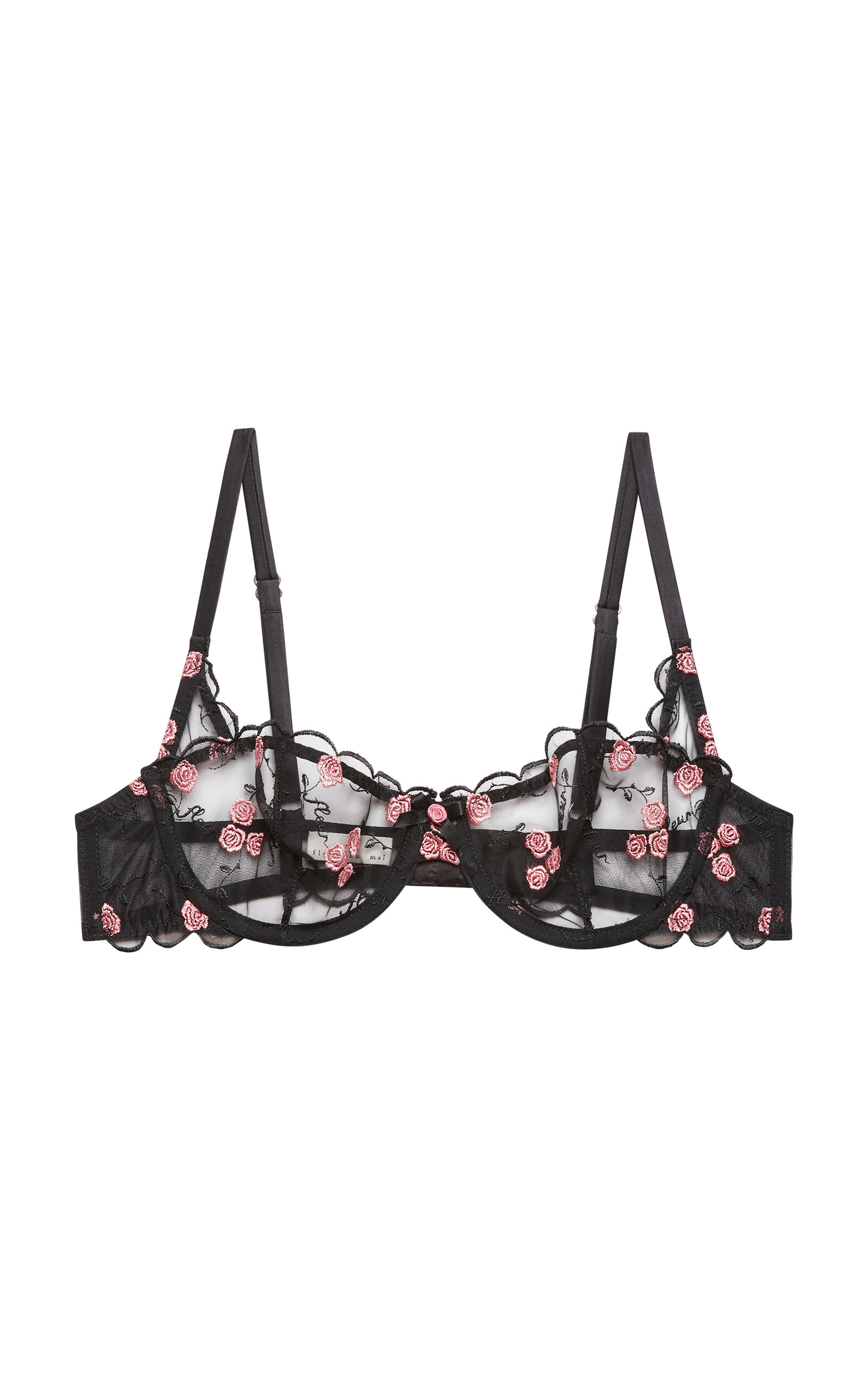 Fleur Du Mal Rose And Vine Embroidery Balconette Bra In Black