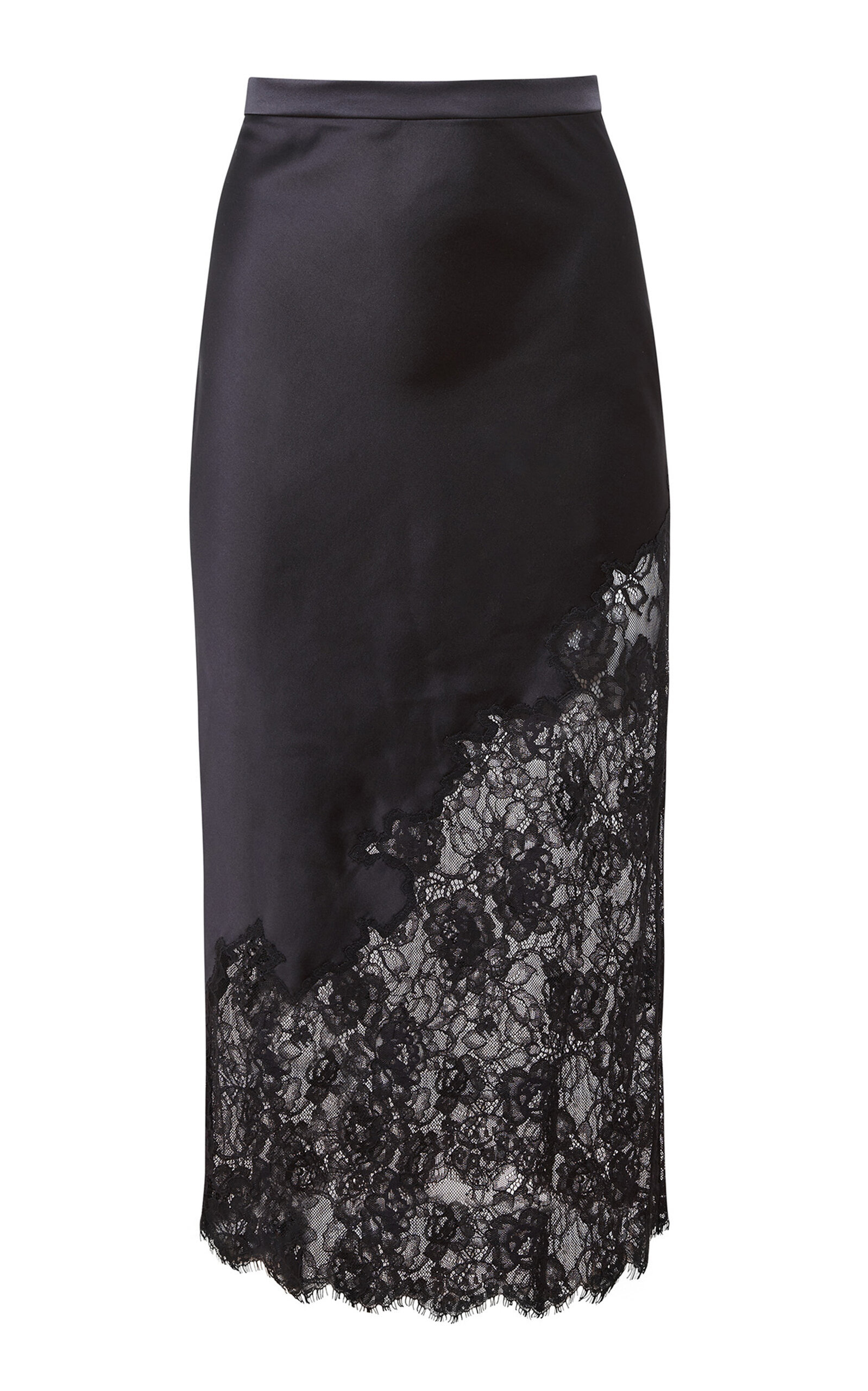Fleur du Mal Silk Lace Scallop Midi Skirt - Black