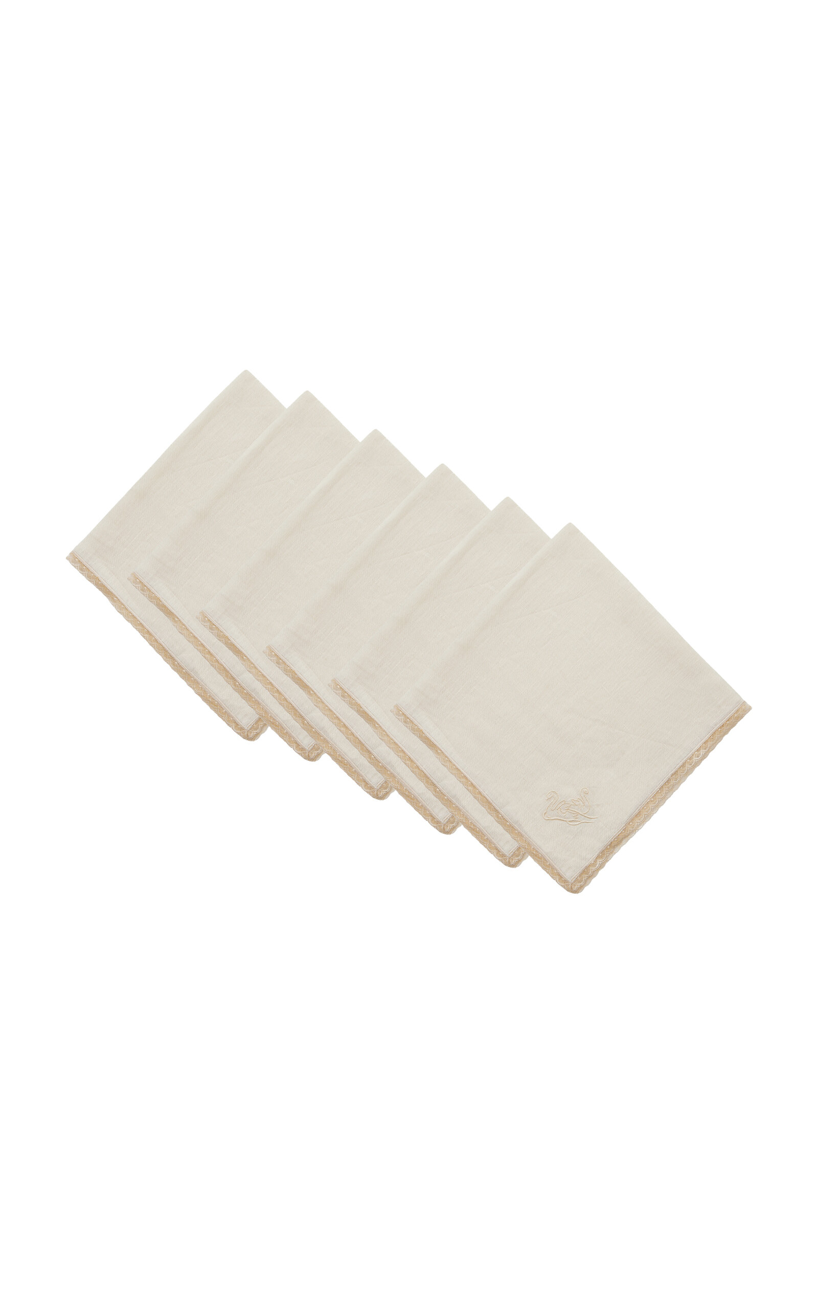 Moda Domus - Set-of-Four Swan-Embroidered Linen Dinner Napkins - White - Moda Operandi