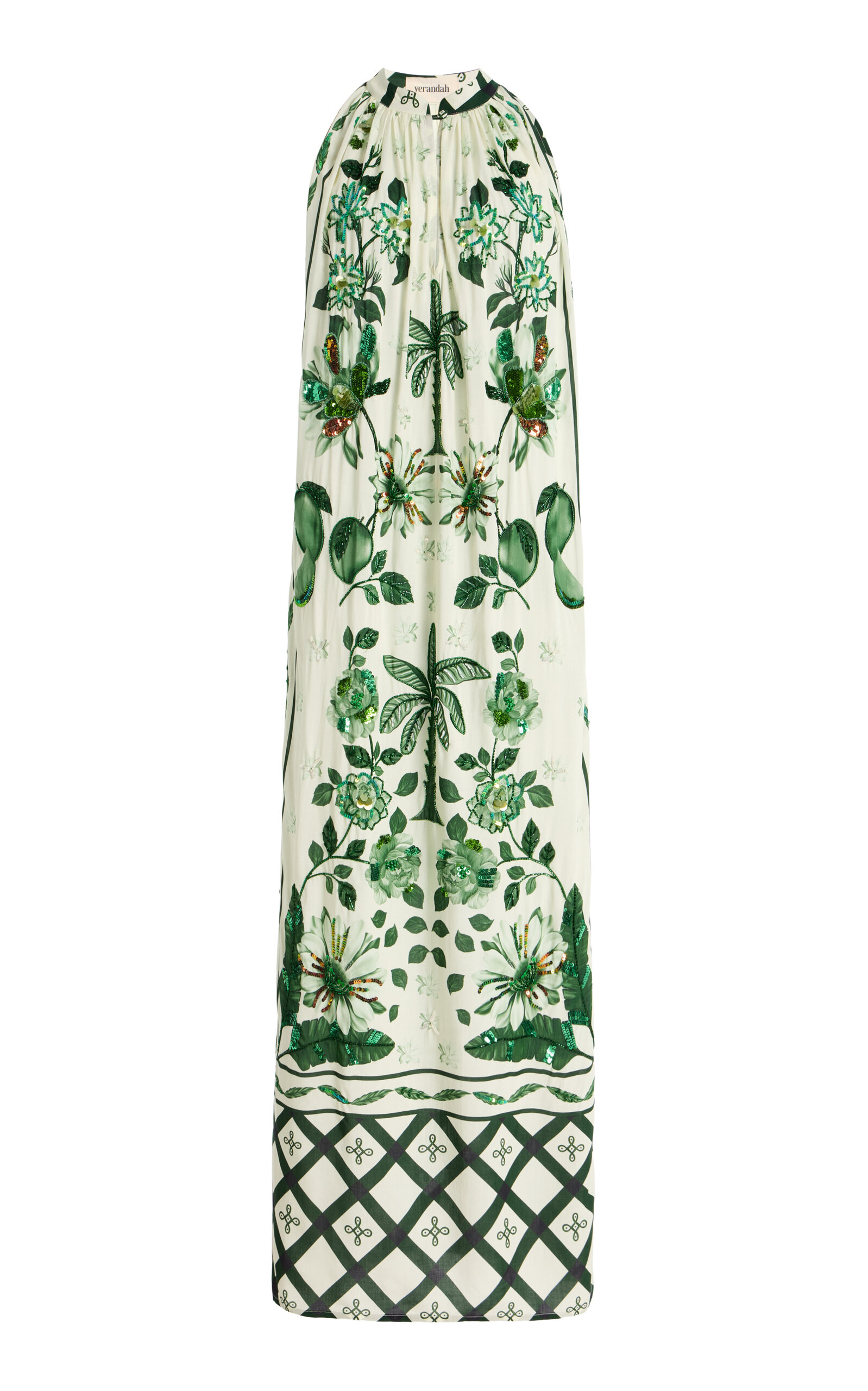 Verandah Exclusive Sundowner Hand-beaded Maxi Kaftan In Green