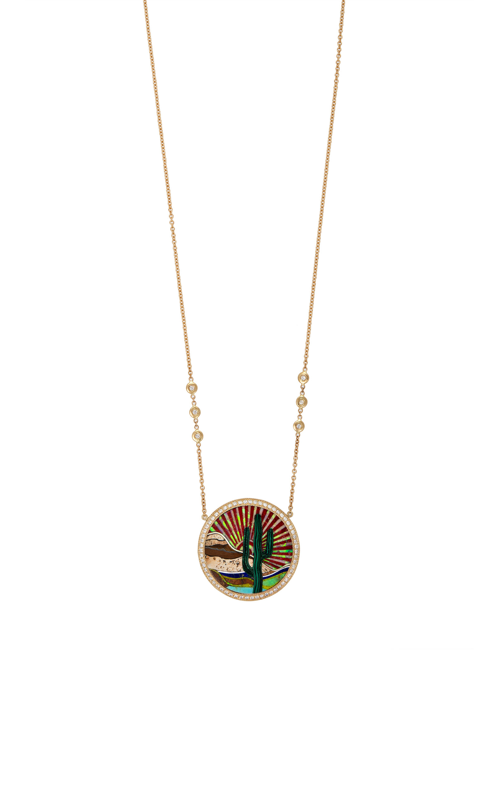 Jacquie Aiche Desert Scenic Inlay 14k Yellow Gold Diamond Necklace In Gold