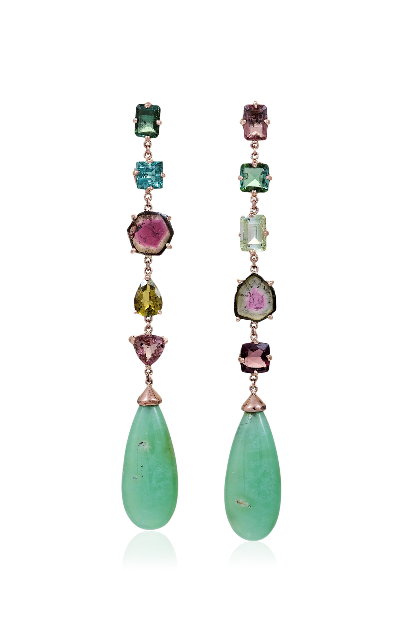 Jacquie Aiche 14k Yellow Gold Emerald And Tourmaline Earrings In Green