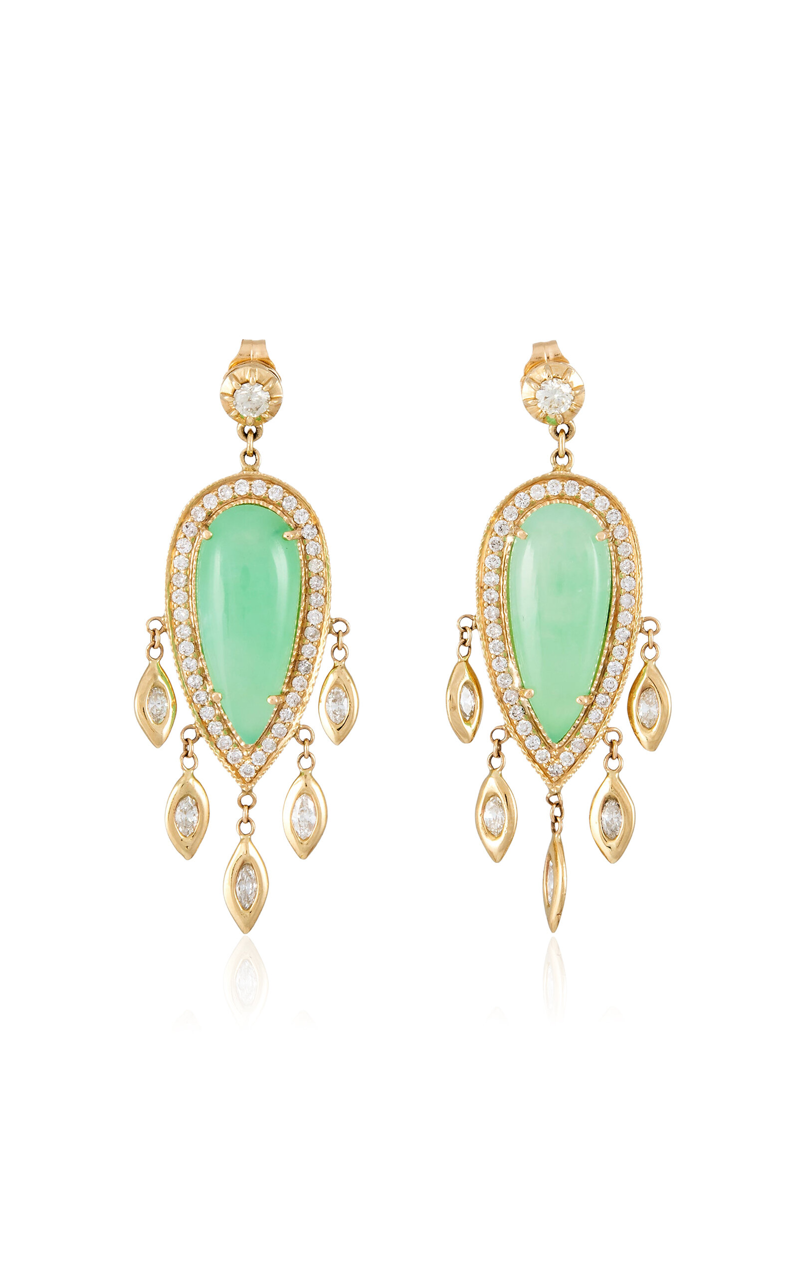Jacquie Aiche 14k Yellow Gold Diamond Chrysoprase Drop Earrings In Green