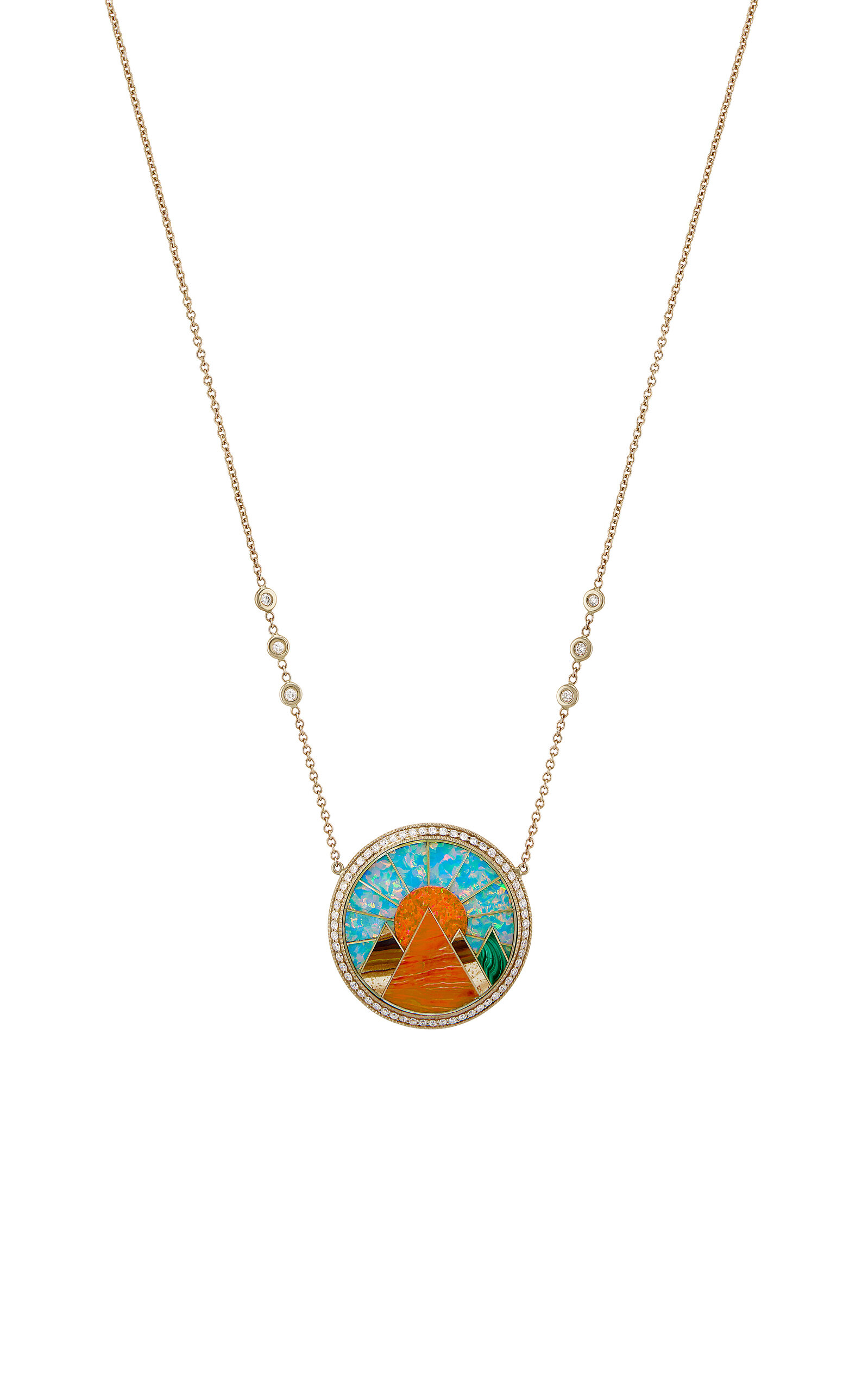 Jacquie Aiche 14k Yellow Gold Diamond Malachite And Opal Inlay Necklace In Orange