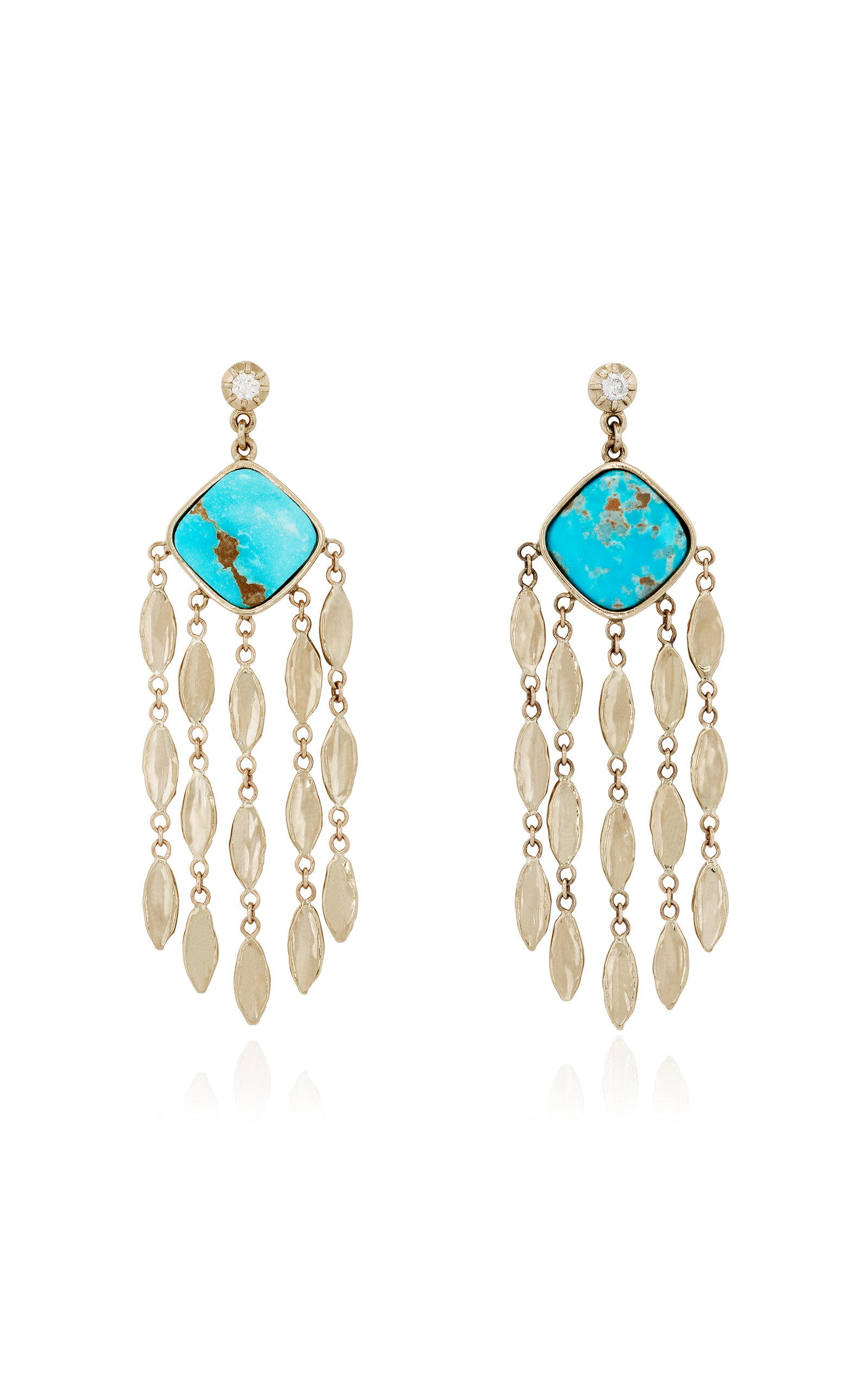 Jacquie Aiche 14k Yellow Gold Diamond And Turquoise Drop Stud Earrings In Blue