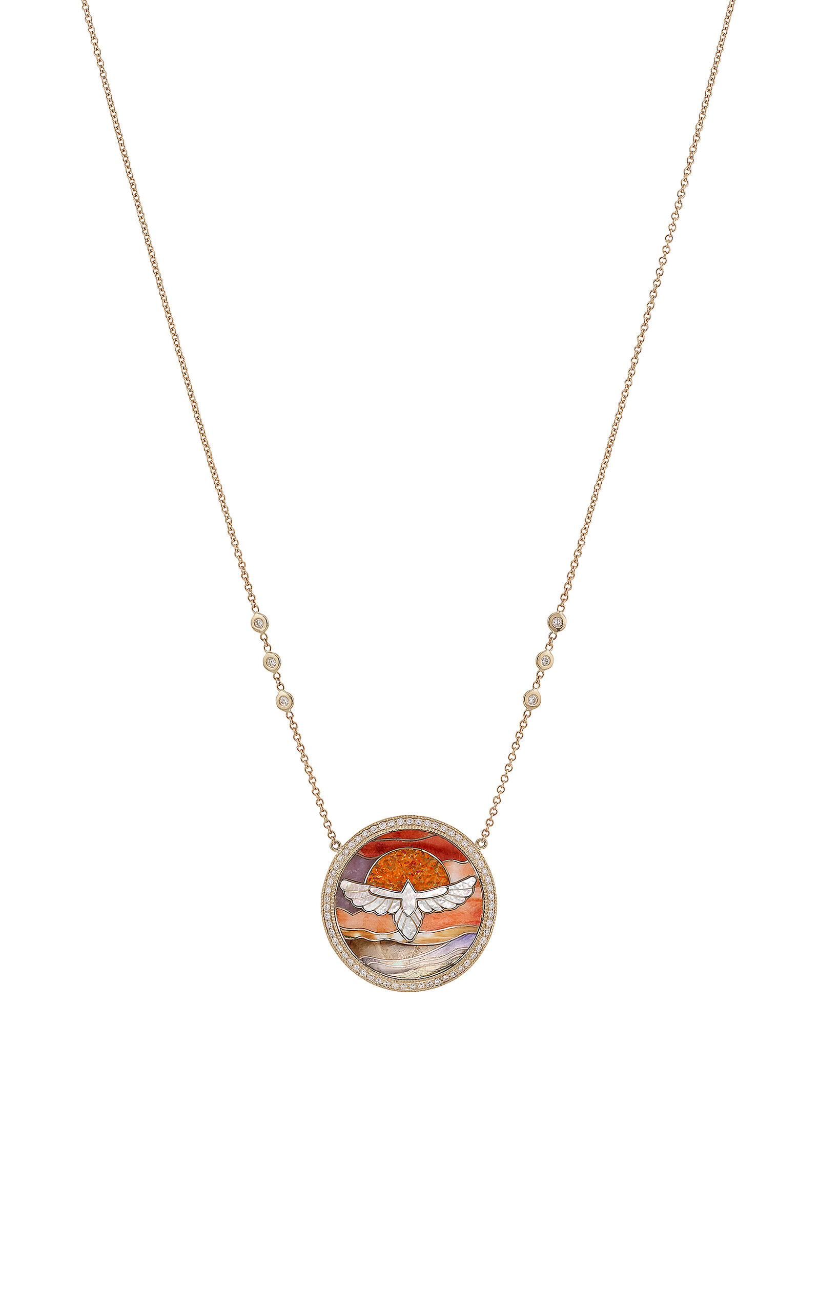 Jacquie Aiche 14k Yellow Gold Thunderbird Inlay Necklace In Pink