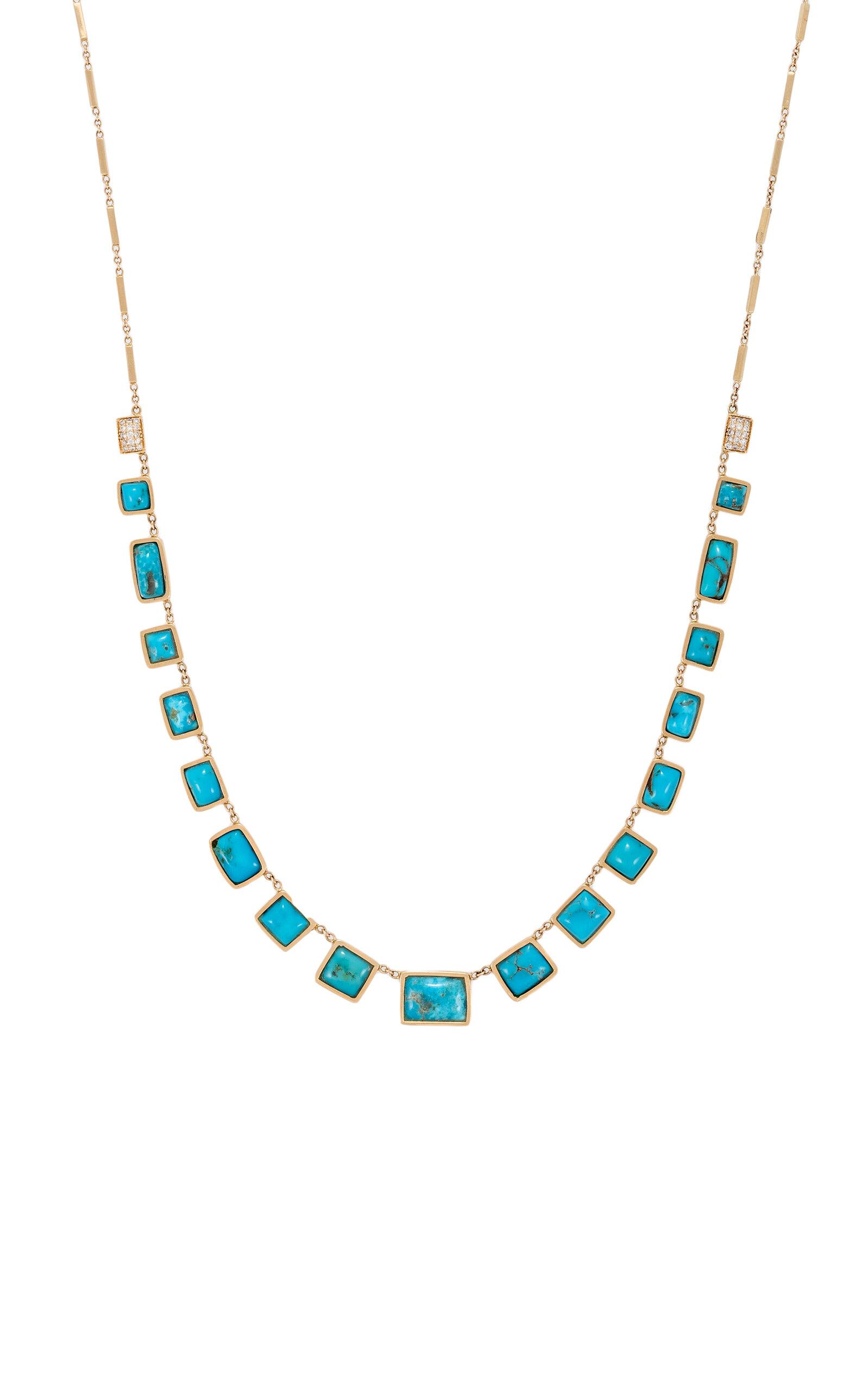 Jacquie Aiche 14k Yellow Gold Diamond Turquoise And Diamond Necklace In Blue