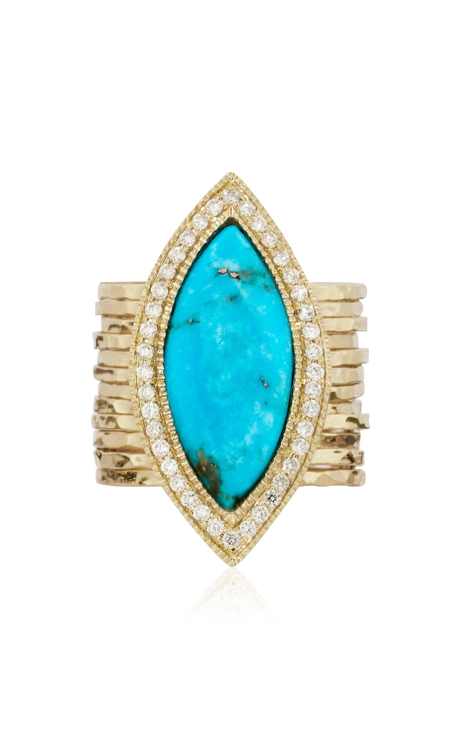 Jacquie Aiche 14k Yellow Gold Diamond Turquoise Ring In Gold