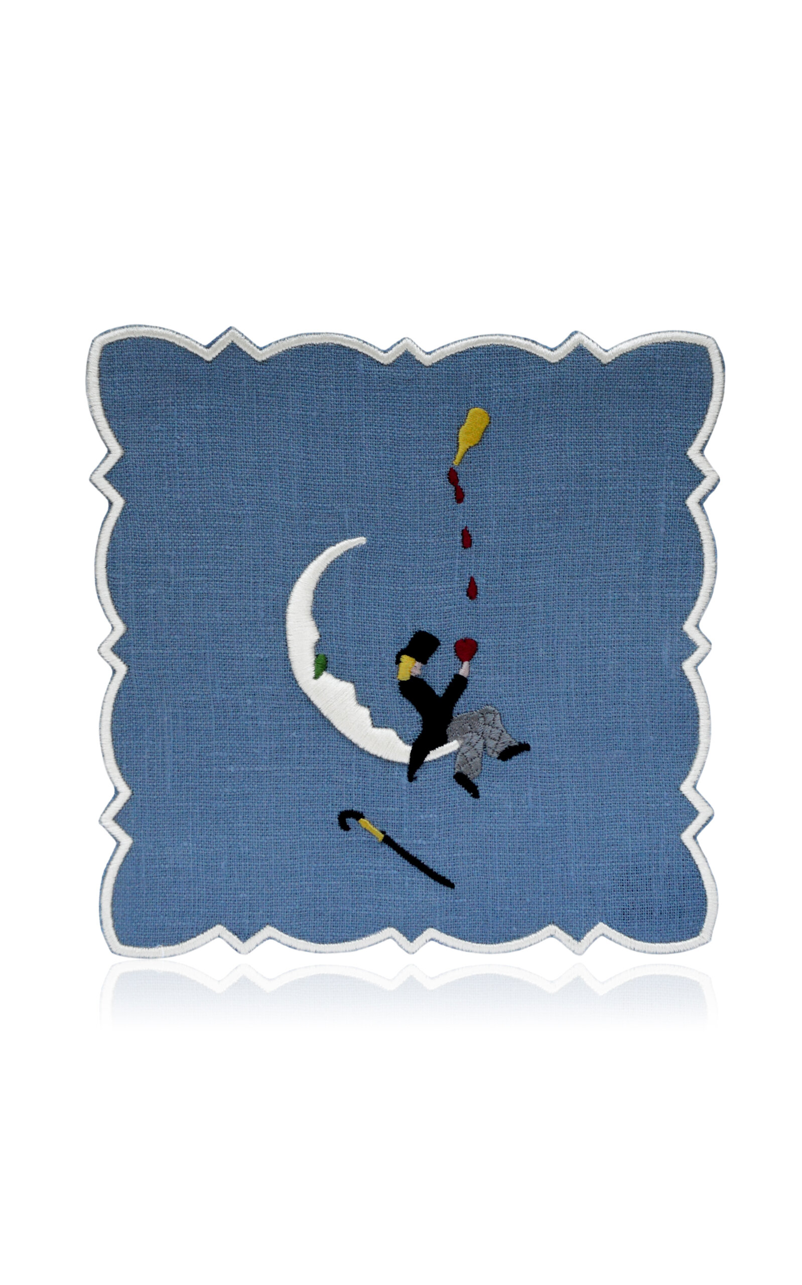 Chefanie Set-of-four Man On The Moon Linen Cocktail Napkin In Blue