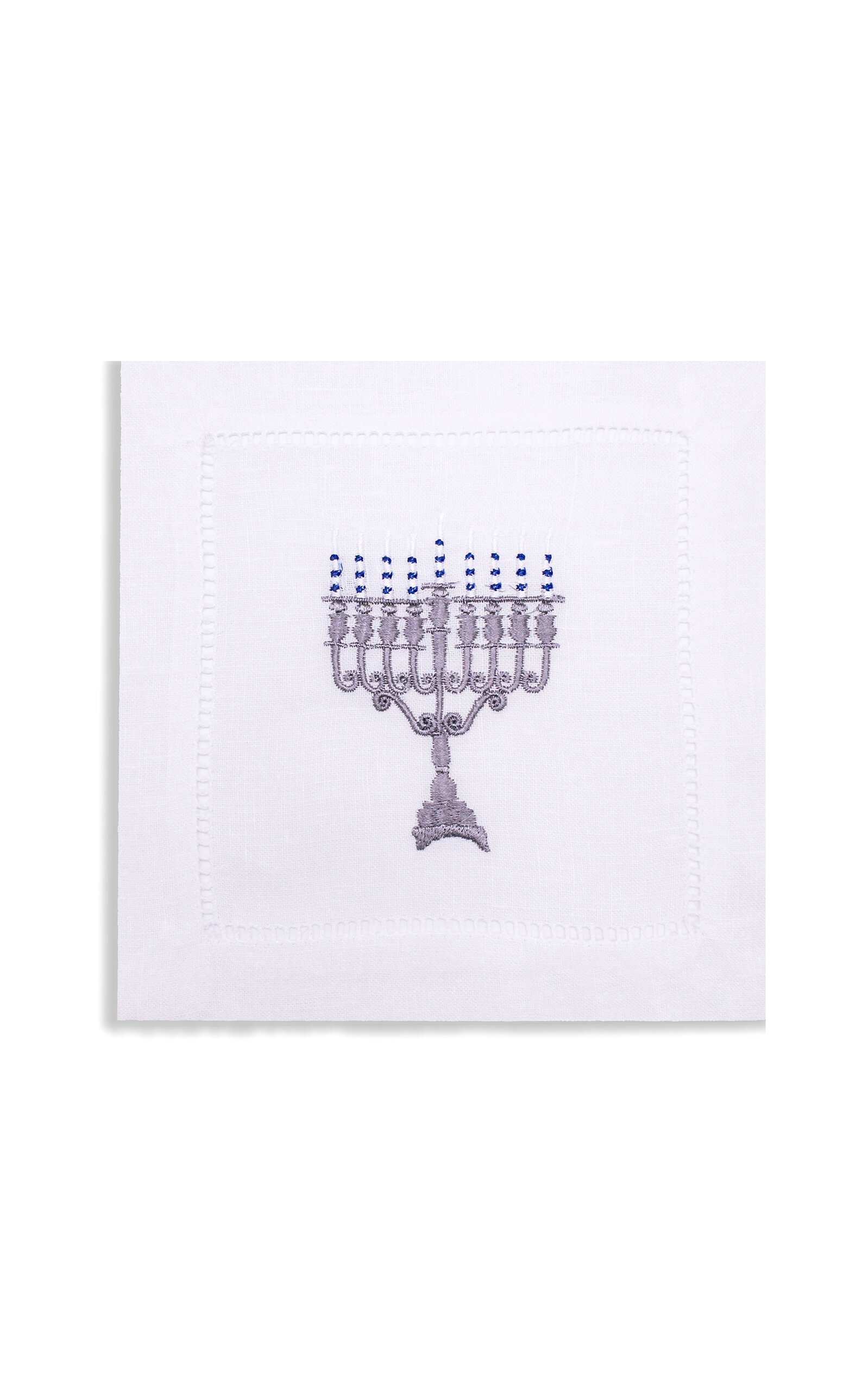 Chefanie Set-of-Four Menorah Linen Cocktail Napkins - White