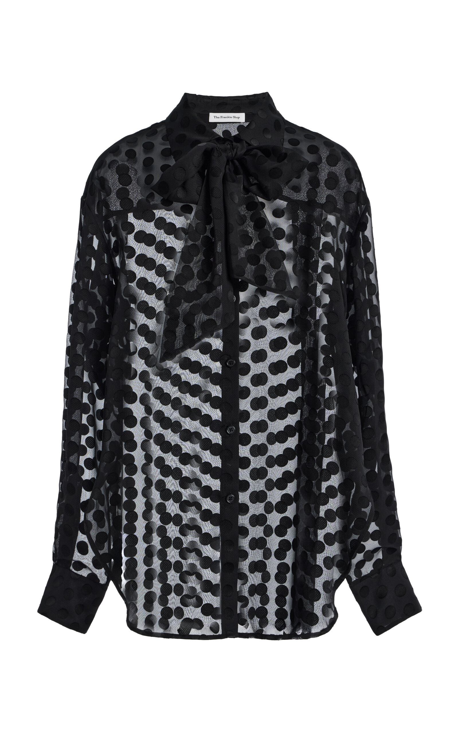 The Frankie Shop Peri Polka Dot Sheer Tie-Neck Shirt