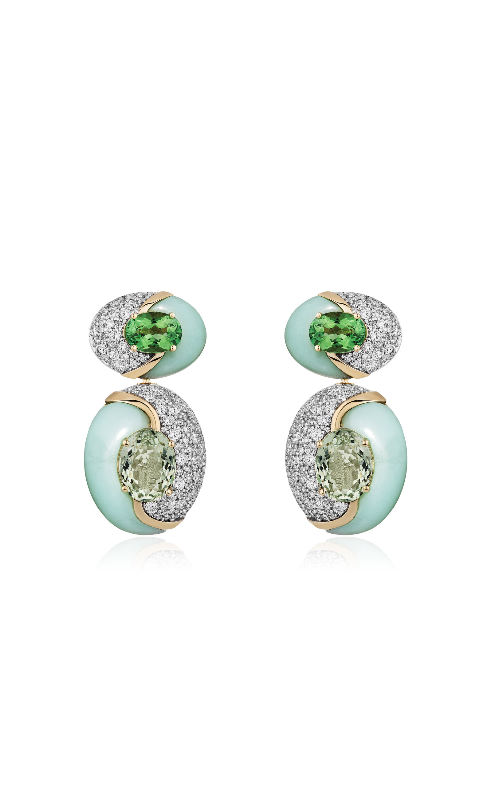 Mason And Books 14k Yellow Gold Prasiolite; Tourmaline And Mint Opal Earrings In Green