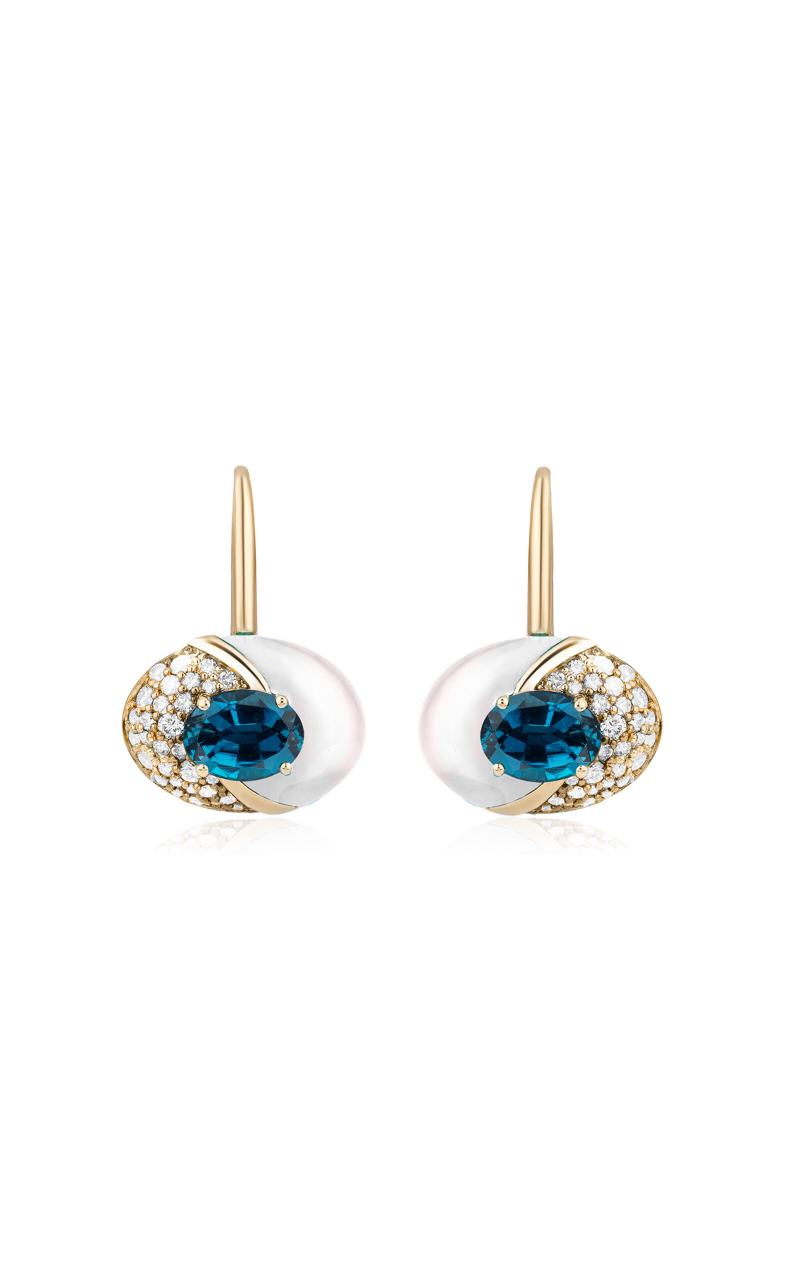 Mason And Books 14k Yellow Gold Blue Topaz And Mother-of-pearl Earrings In White