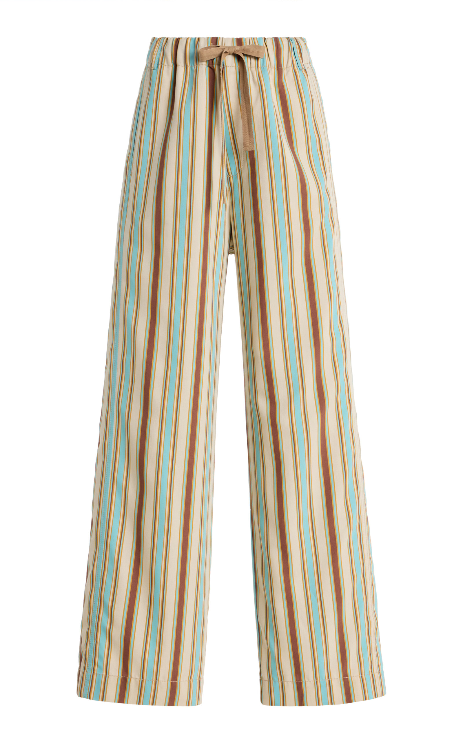 Sanderlak Drawstring Striped Viscose Poplin Wide-Leg Pants