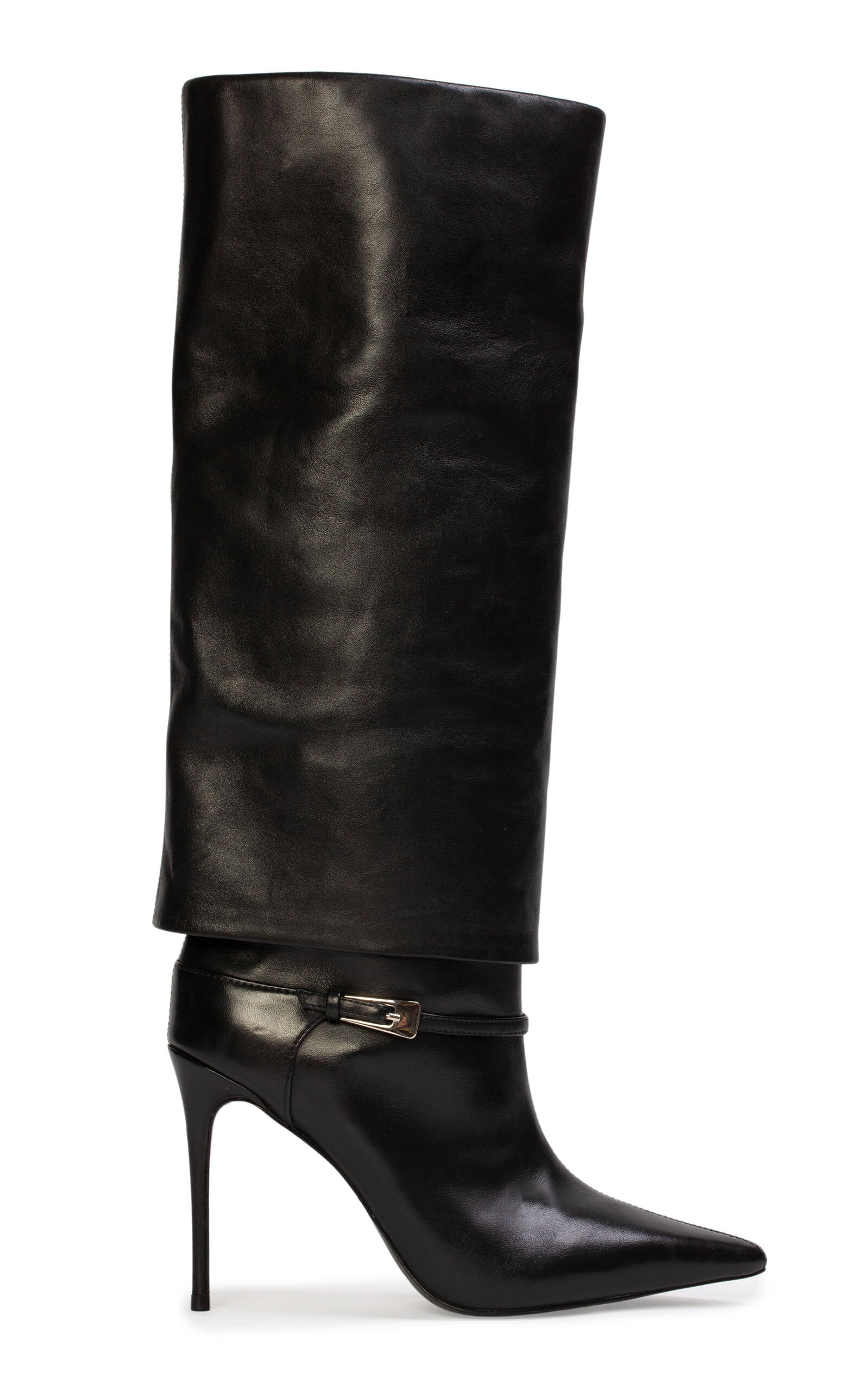 Black Suede Studio Simone Leather Knee Boots In Black