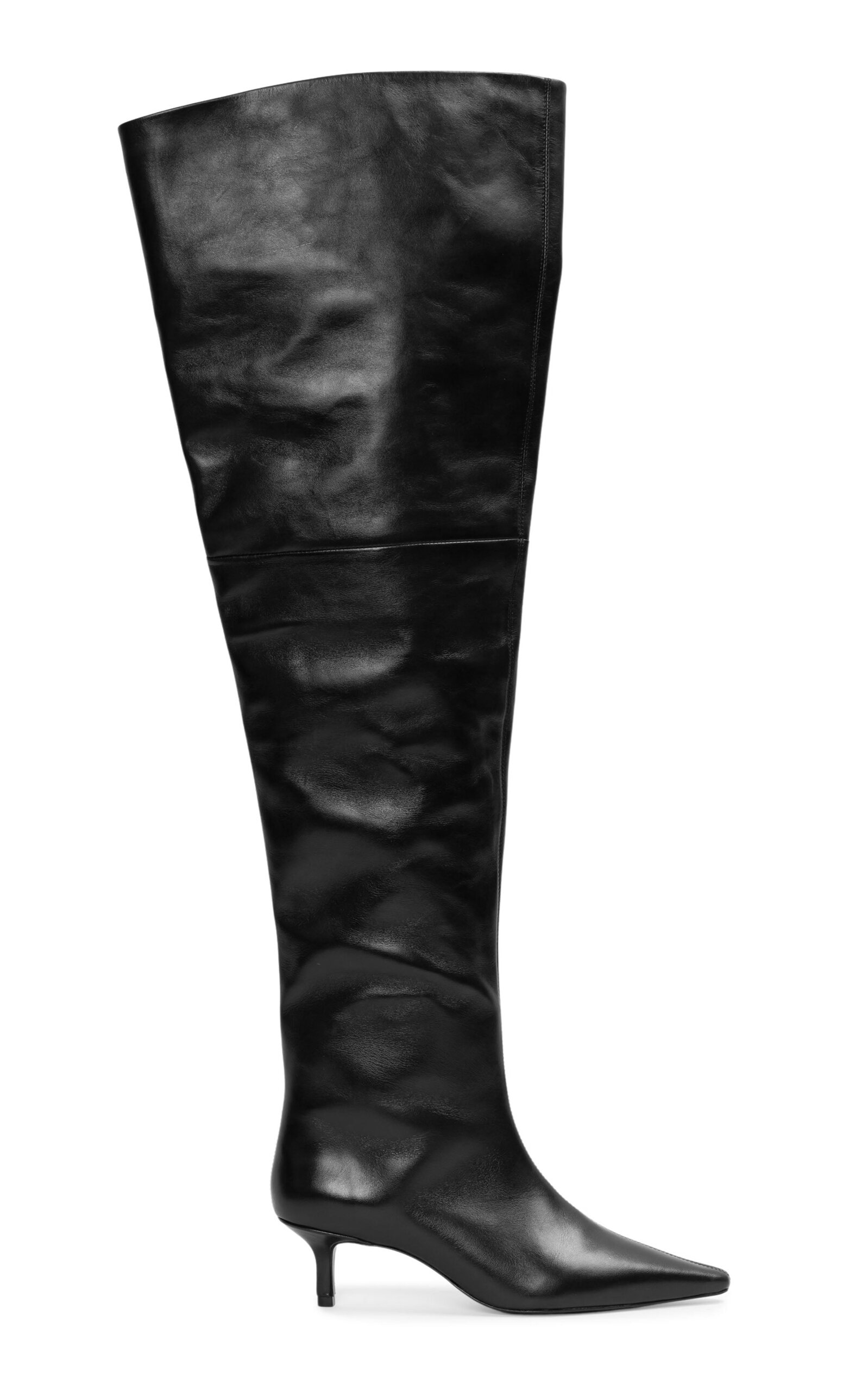 Black Suede Studio Kira Leather Thigh-High Boots