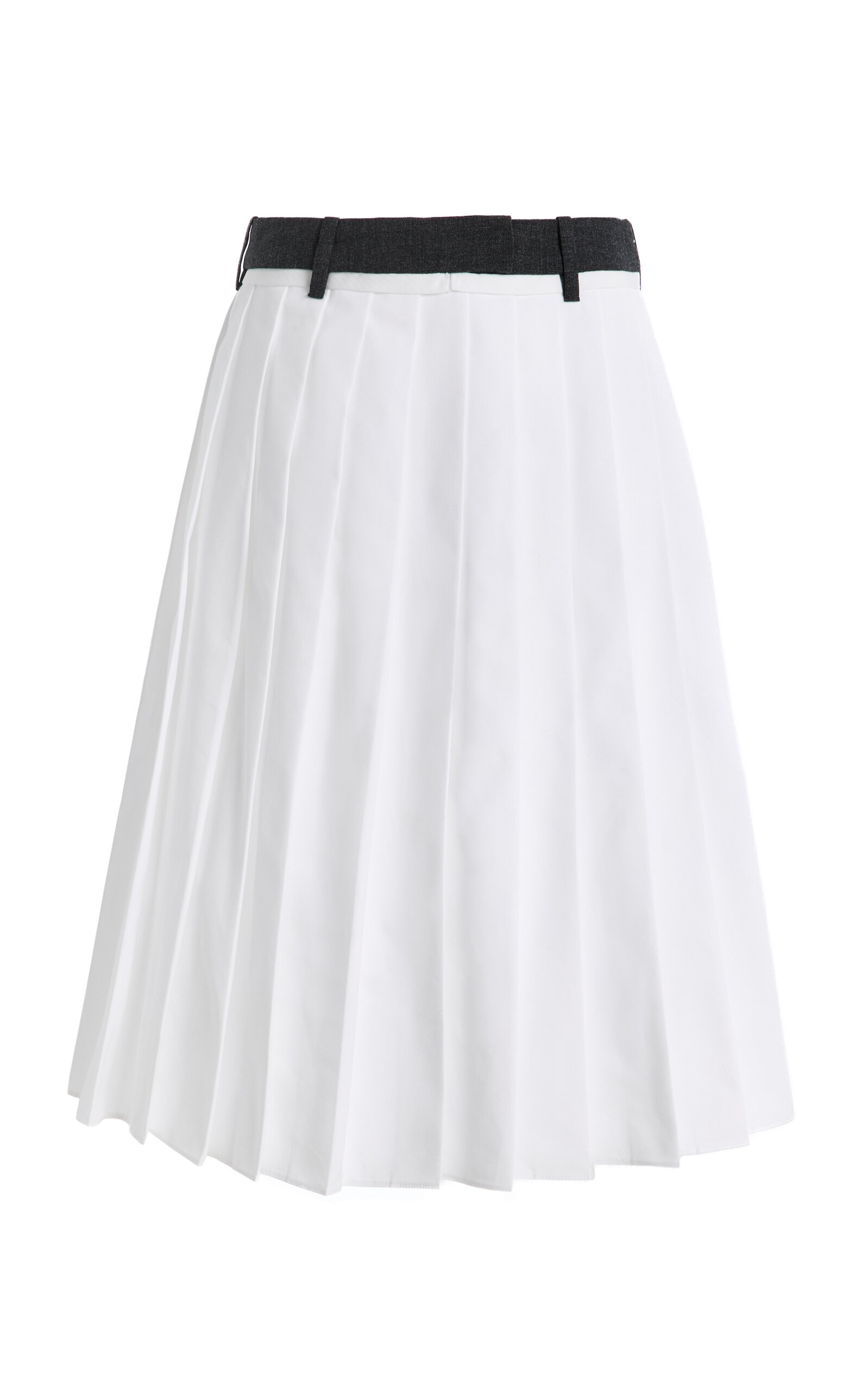 Prada - Pleated Cotton-Poplin Midi Skirt - White - IT 42 - Moda Operandi