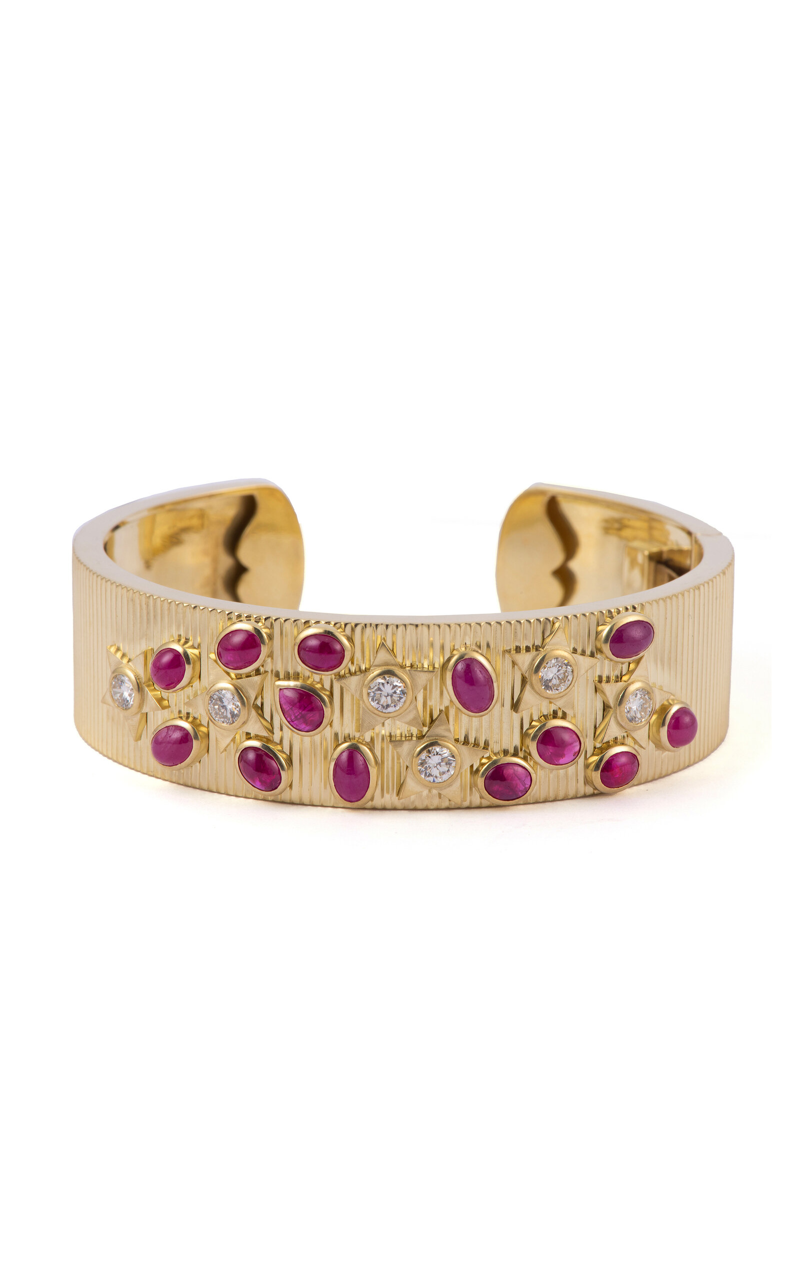 Sylva & Cie 18k Yellow Gold Cabuchon Ruby Gilded Age Cuff Bracelet In Red