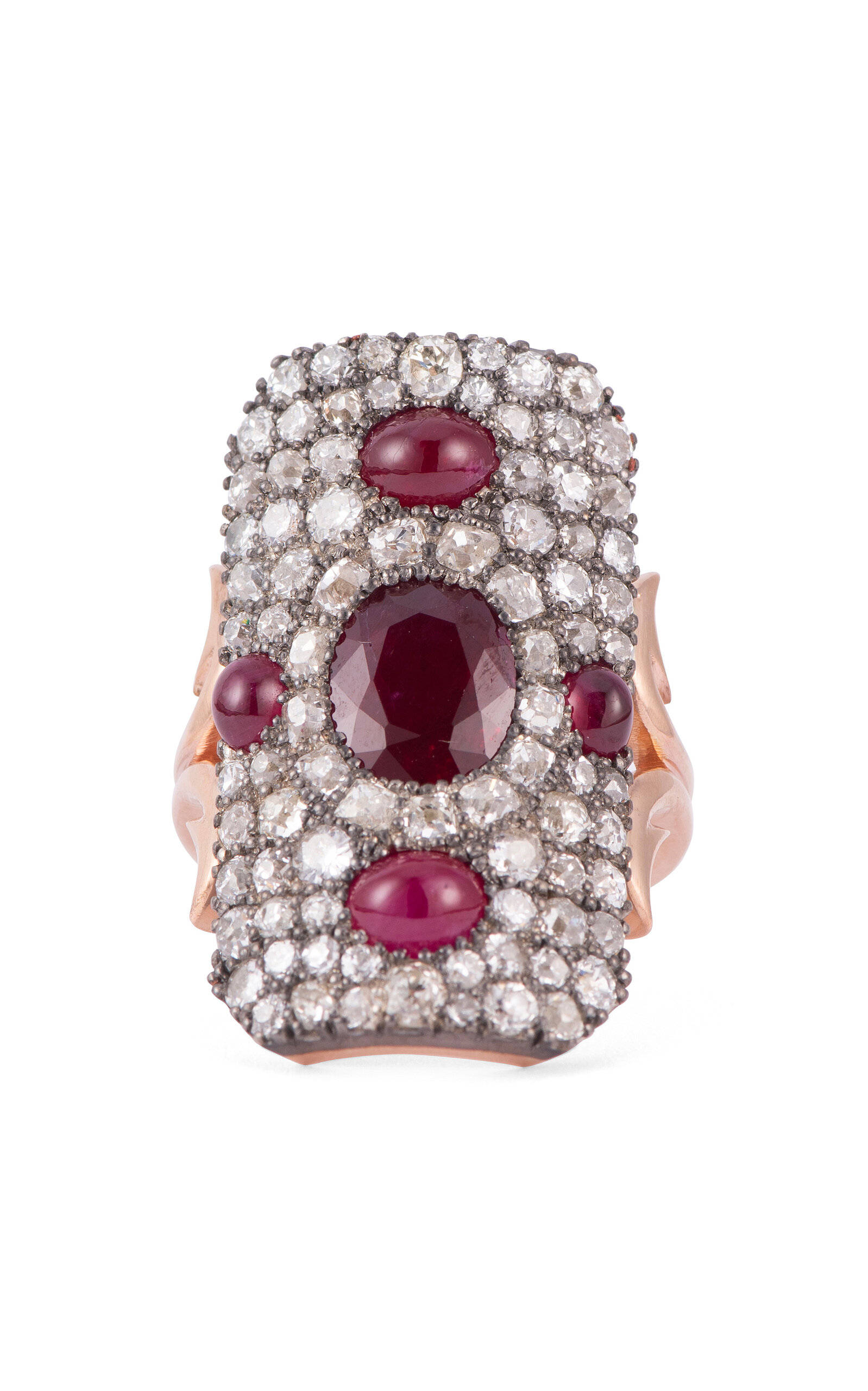 Sylva & Cie 14k Rose Gold Ruby and Old Euro Cut Diamond Ten Table Ring - Red - US 8.25 - Only At Moda Operandi