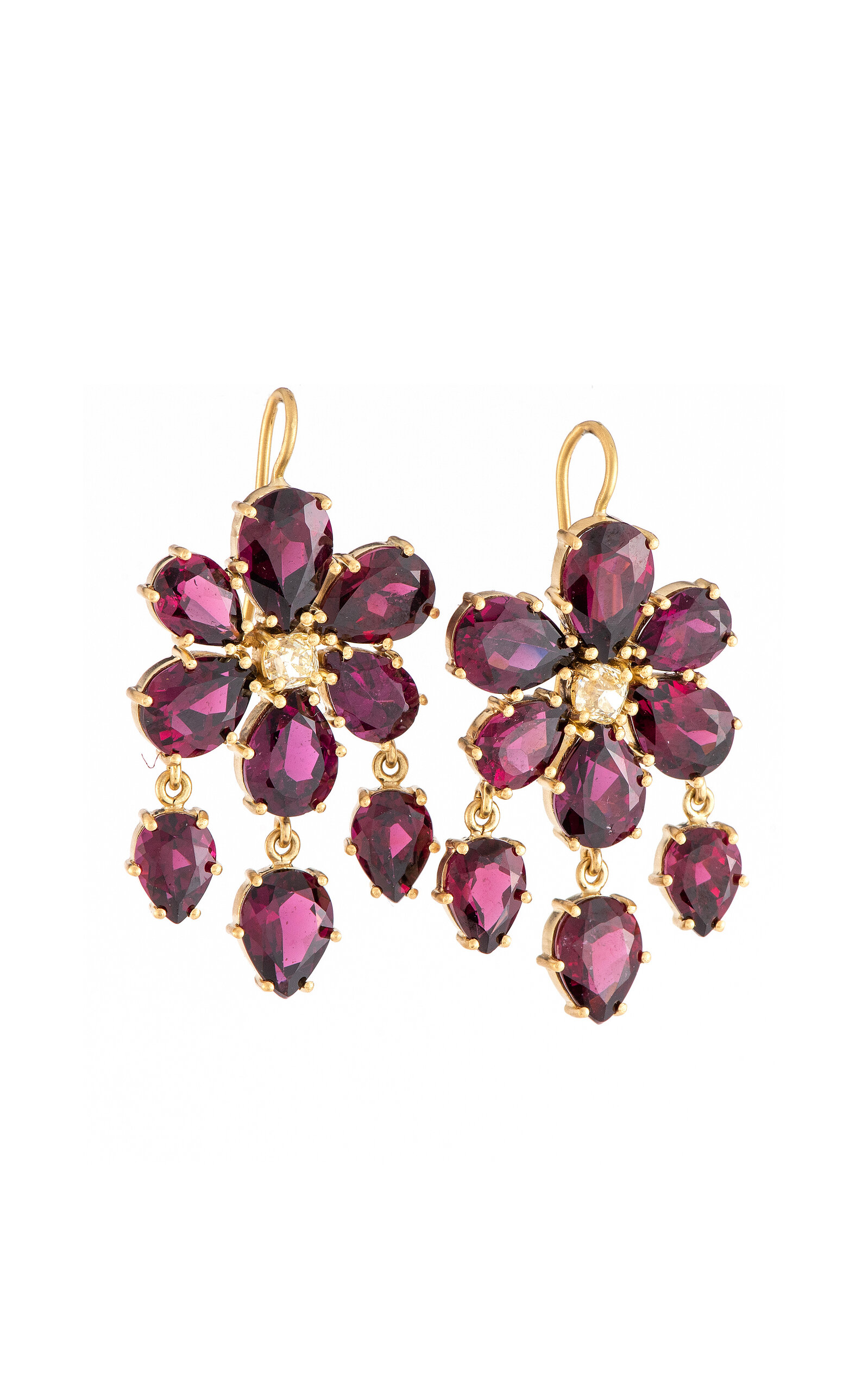 Sylva & Cie 18k Yellow Gold Rhodolite Garnet Flower Dangle Earrings - Red - OS - Only At Moda Operandi