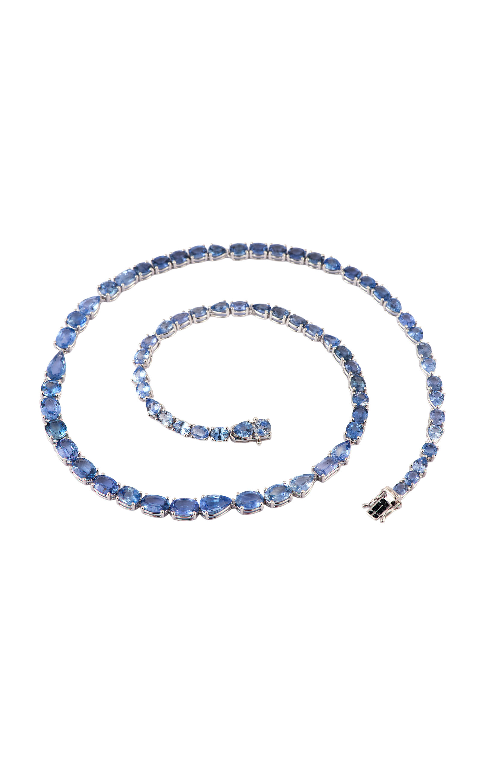 Sylva & Cie 18k White Gold Mixed Shape Sapphire Riviere Necklace In Blue