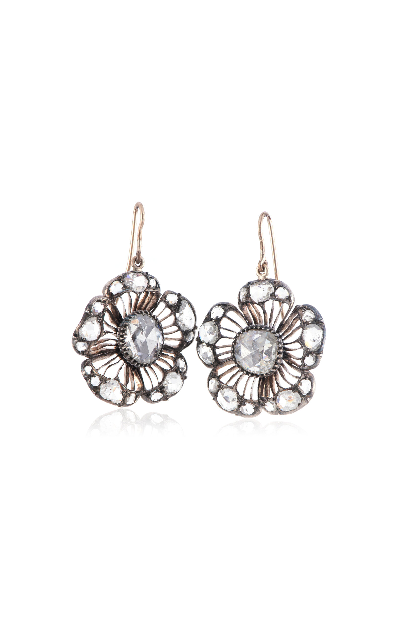 Sylva & Cie 14k Rose Gold Antique Georgian Flower Earrings - White - OS - Only At Moda Operandi