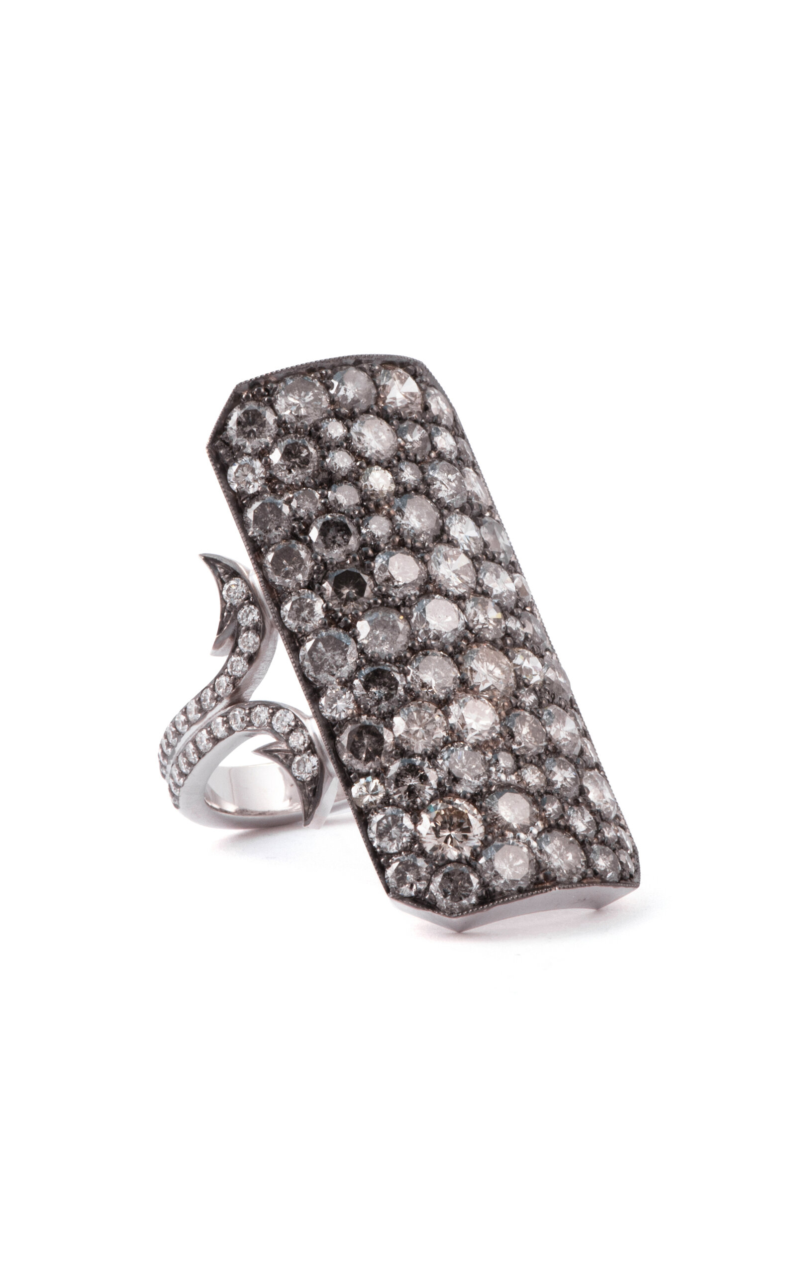 Sylva & Cie 18k White Gold Long Grey And White Diamond Ten Table Ring In Gray