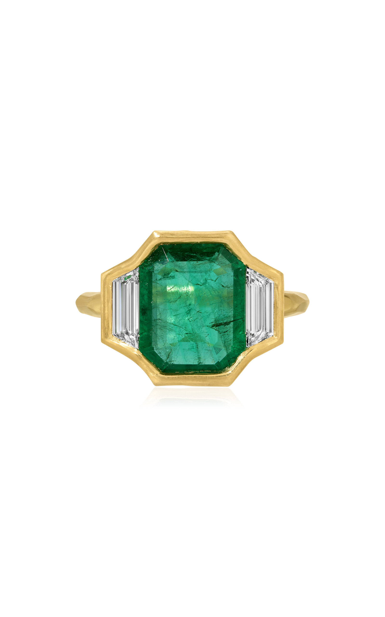 Octavia Elizabeth 18k Yellow Gold Emerald and Diamond Trio Ring - Green - US 6.5 - Only At Moda Operandi