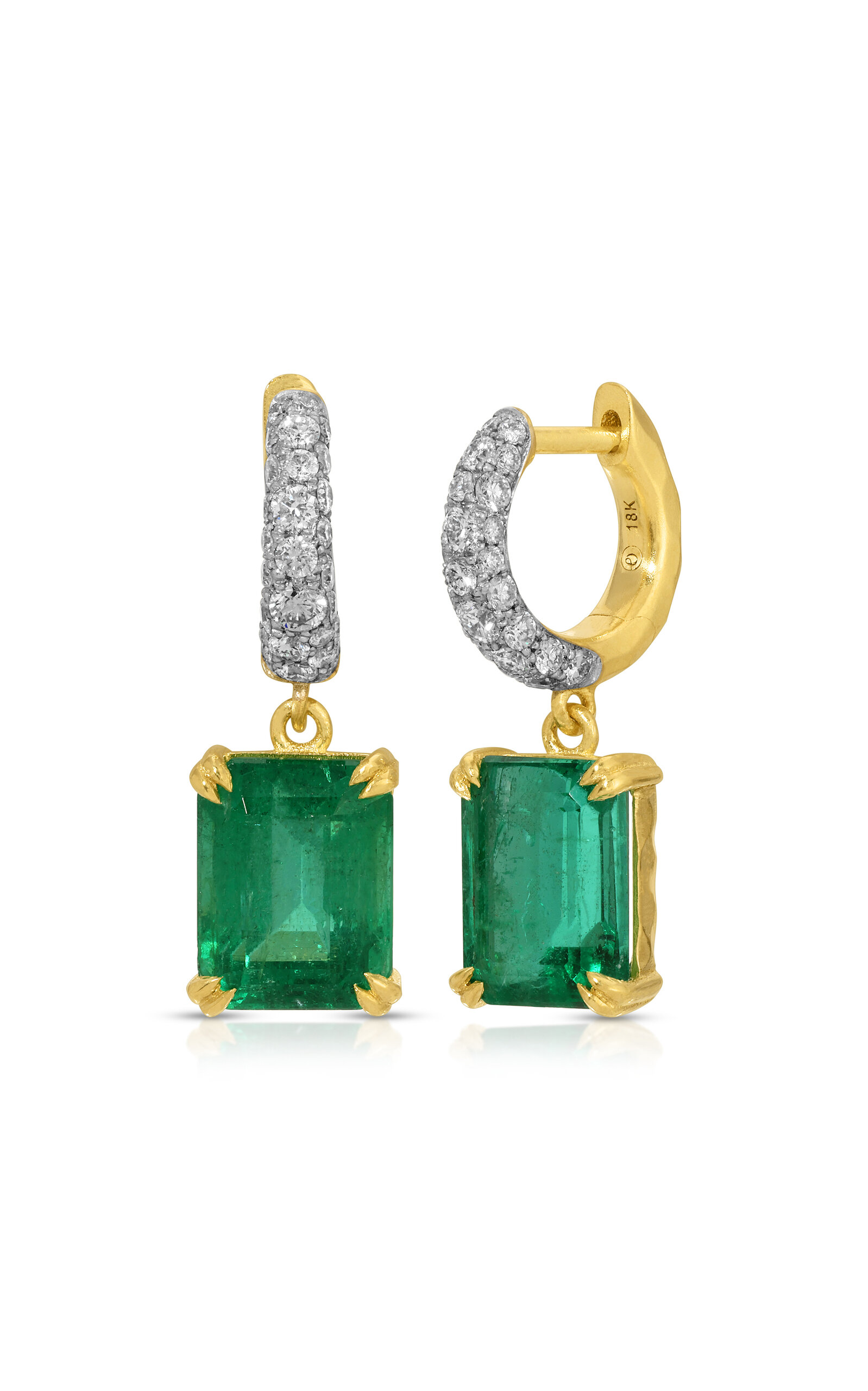 Octavia Elizabeth 18k Yellow Gold Cobblestone Micro Diamond Hoop with Emerald - Green - OS - Only At Moda Operandi