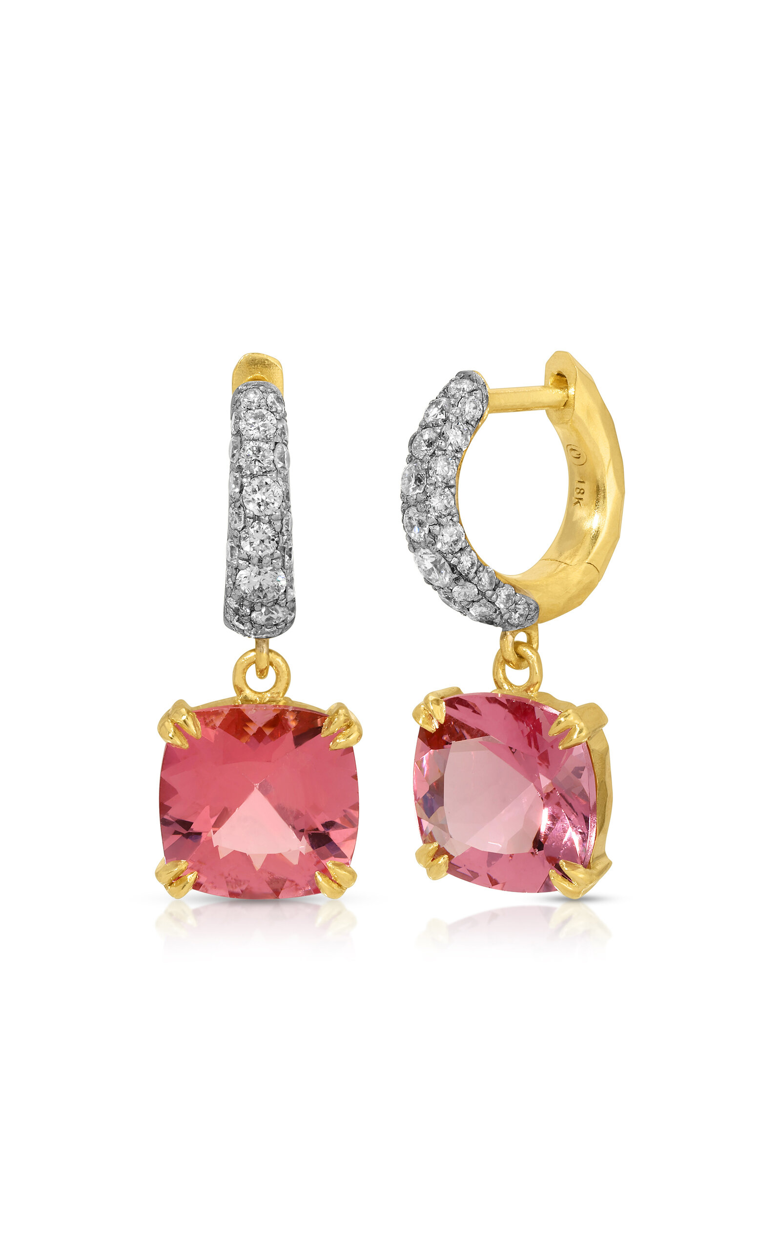Octavia Elizabeth 18k Yellow Gold Cobblestone Micro Diamond Hoop With Morganite In Pink
