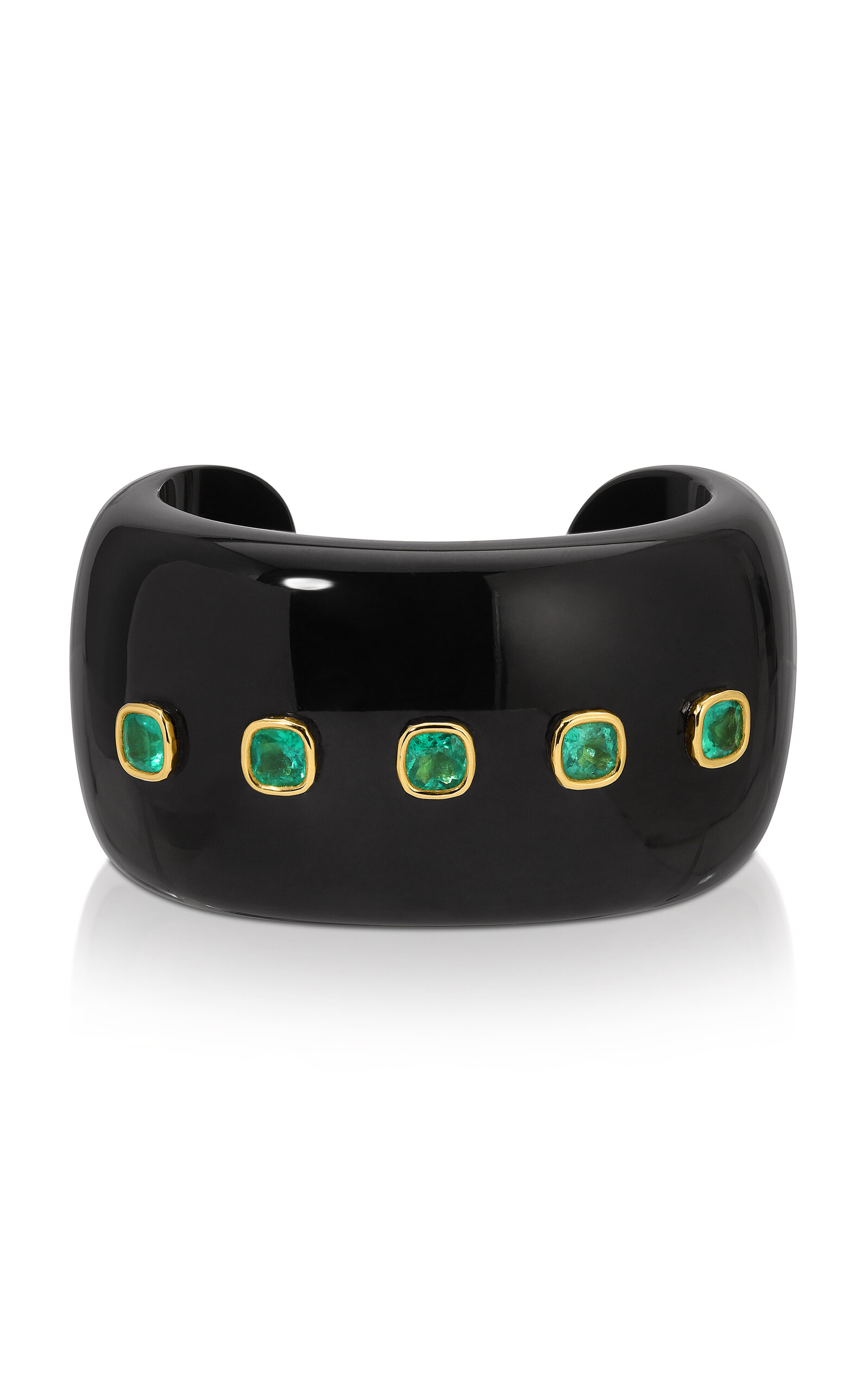 Octavia Elizabeth 18k Yellow Gold Black Jade Cushion Emerald Cuff In Black
