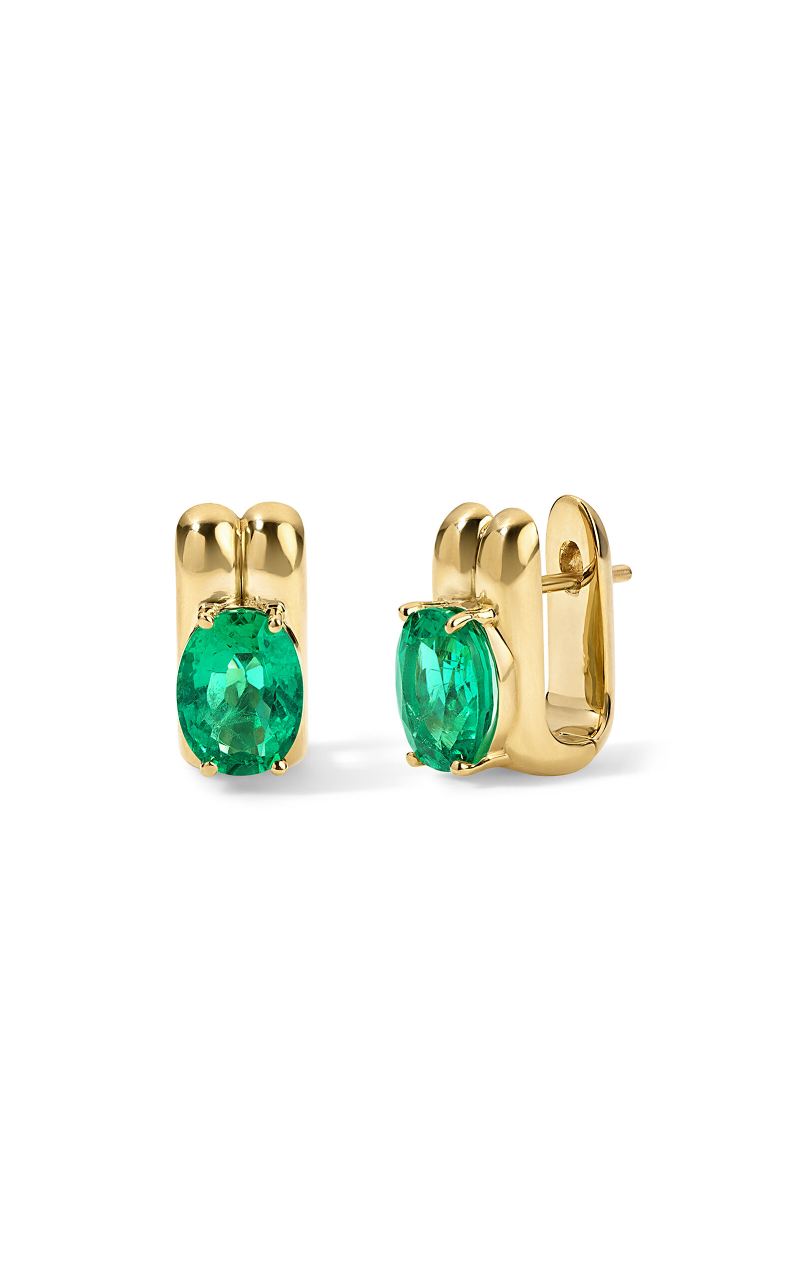 Jade Ruzzo 18k Yellow Gold Anna Huggies - Faceted; emerald OOAK - Green - OS - Only At Moda Operandi