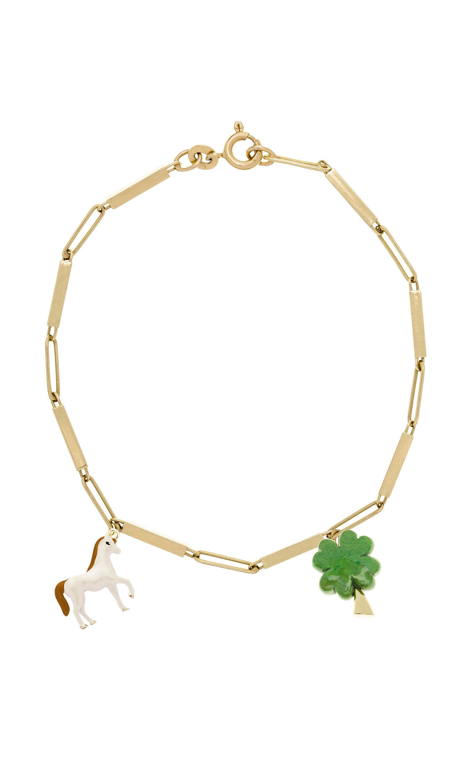 Aliita Deco Tubitos Clover 9k Yellow Gold Turquoise Bracelet