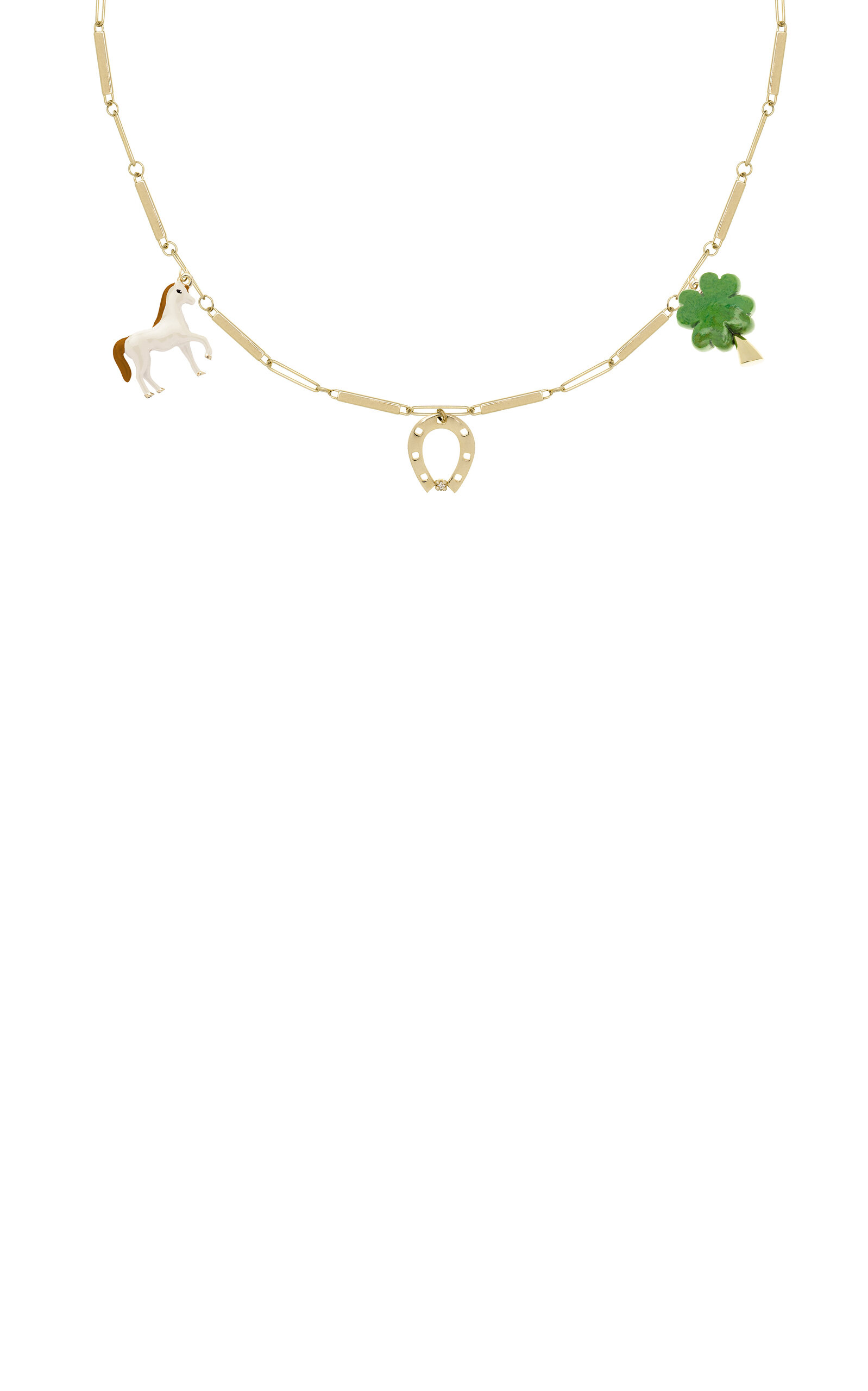Aliita Deco Tubitos Clover 9k Yellow Gold Diamond And Turquoise Necklace