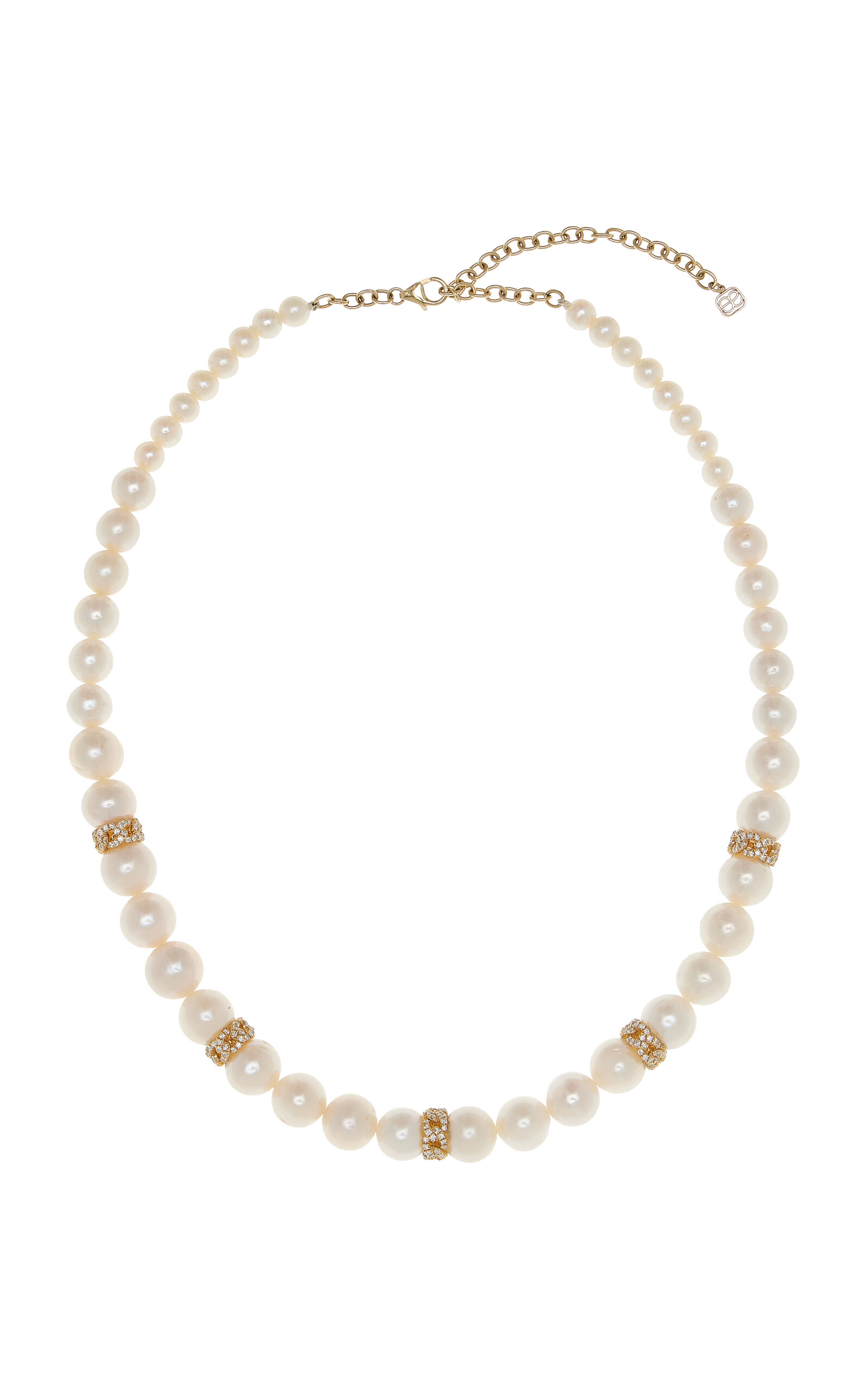 Sydney Evan 14k Yellow Gold 8mm Pave Link Rondelles On 357 Graduated Freshwater Pearls Beaded Necklace Combo In Gold