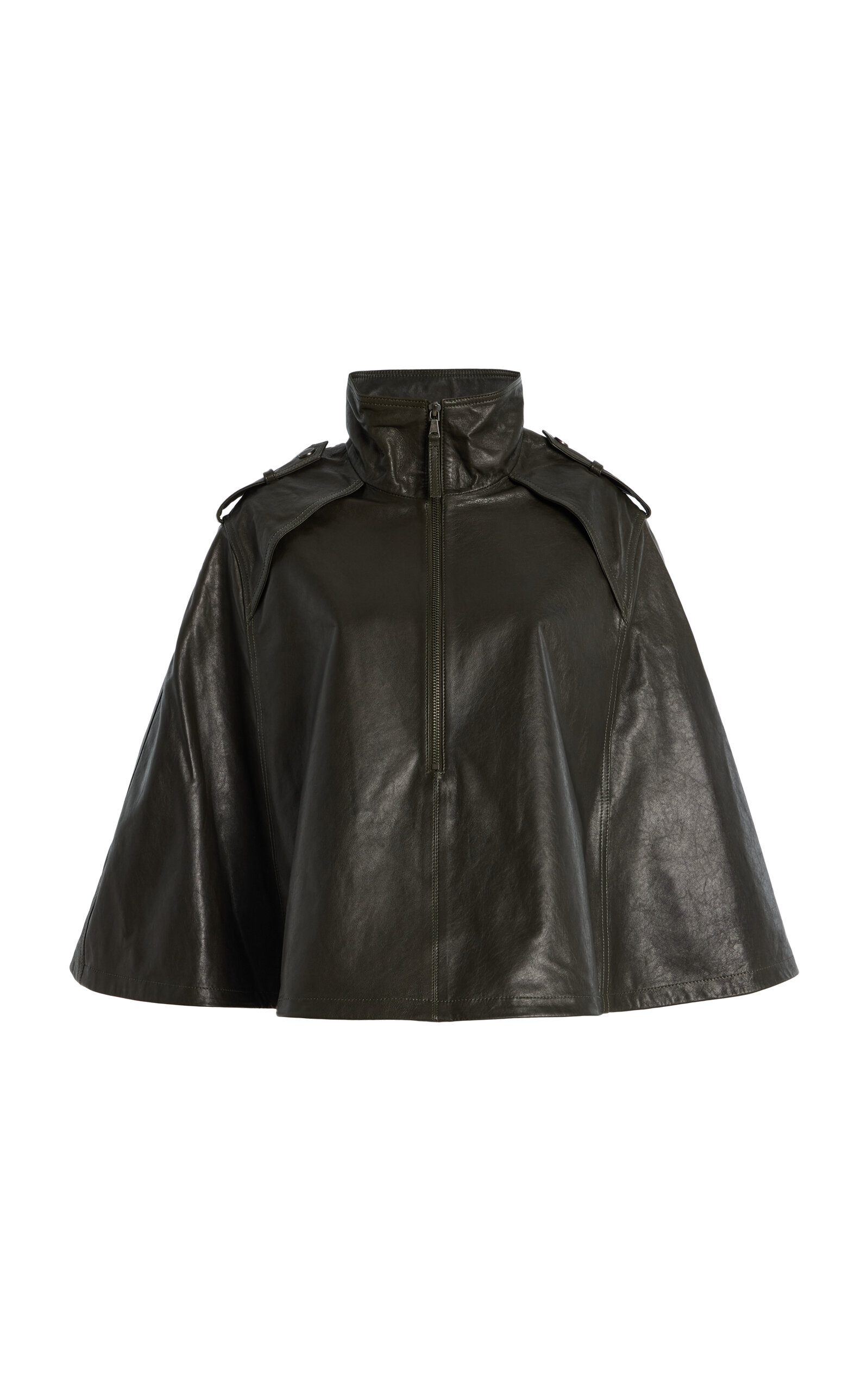 TWP Topper Leather Capelet - Olive - M/L - Women's Clothing
