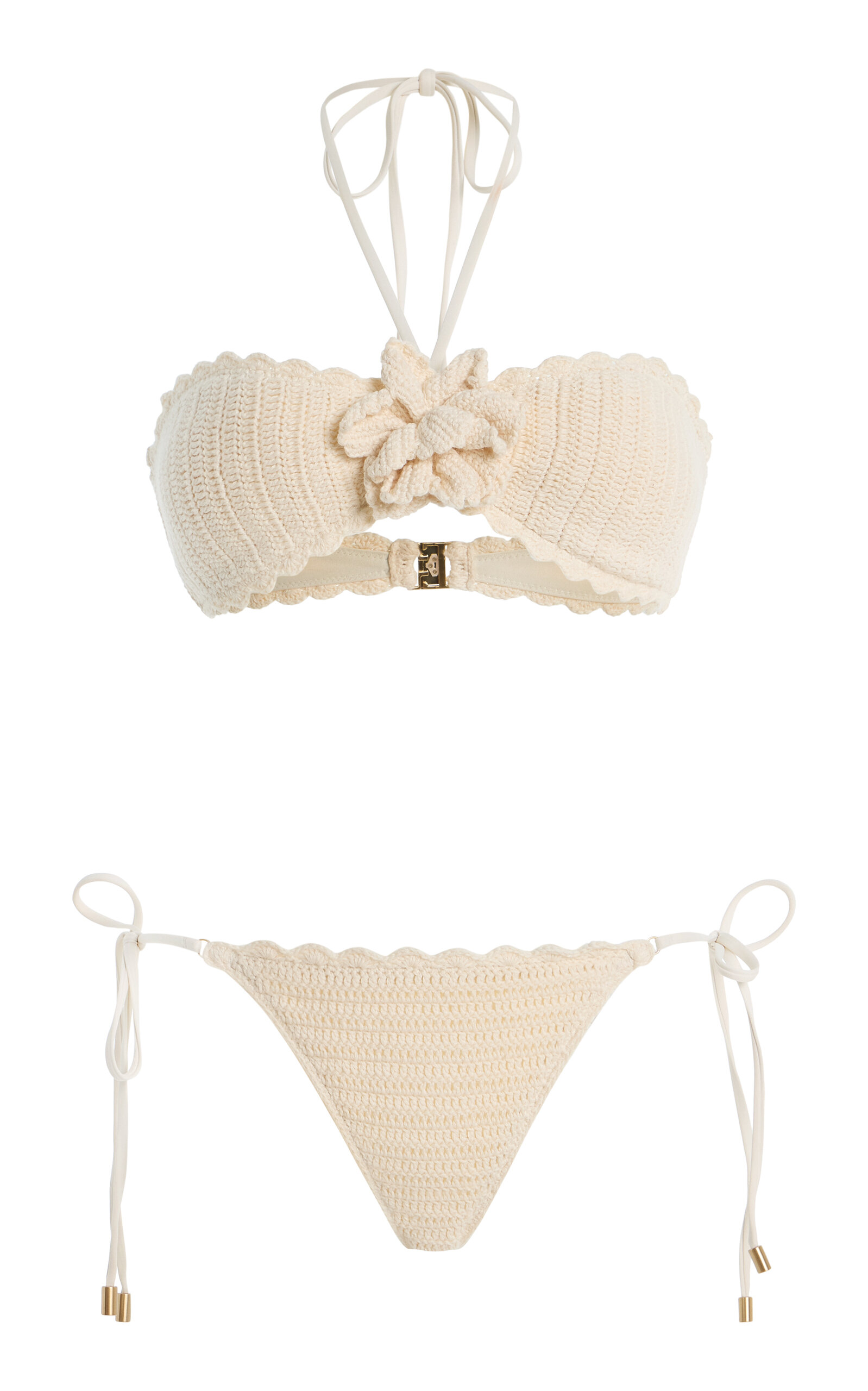 Zimmermann Awaken Crocheted Cotton Flower Bikini In Neutral