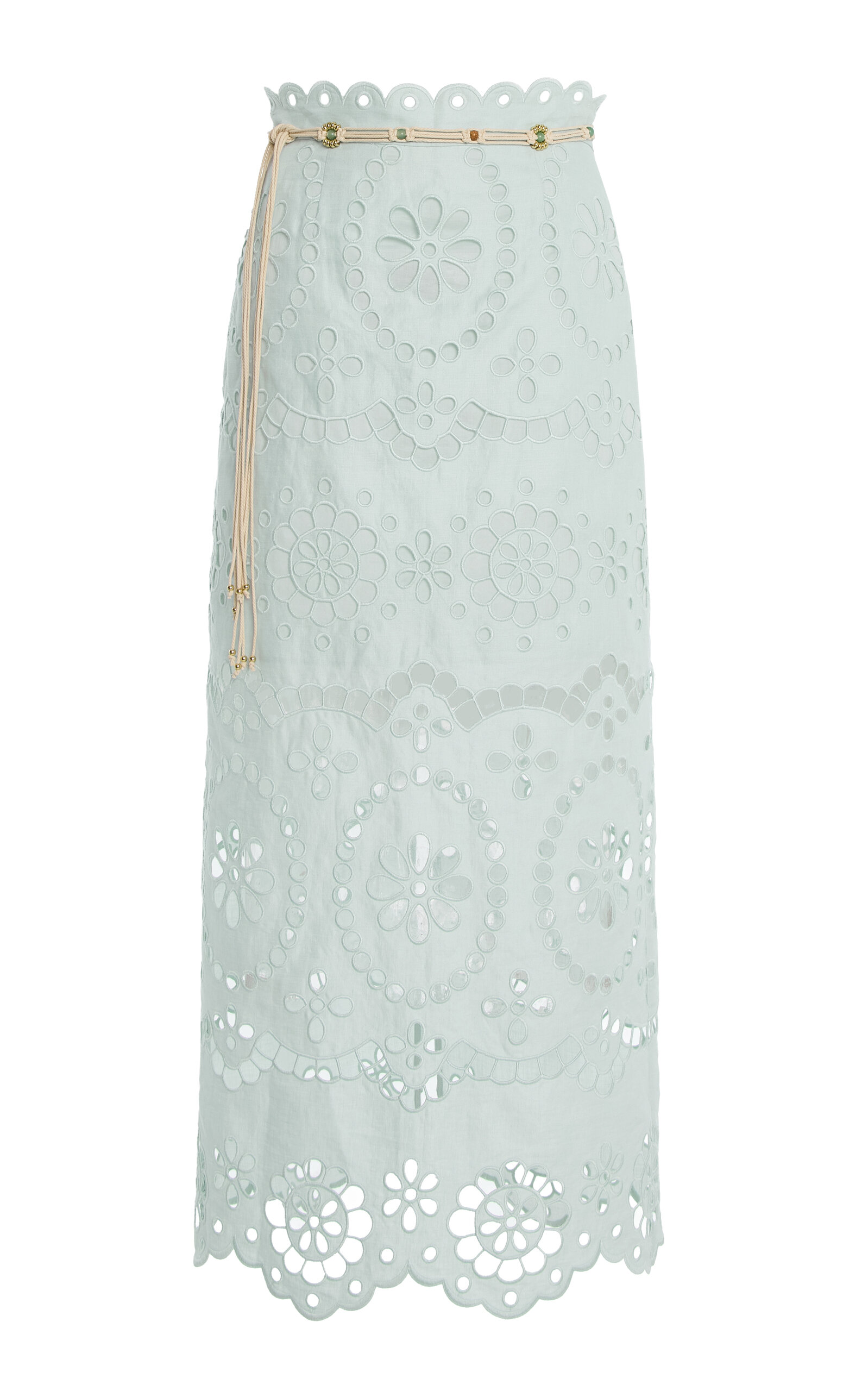 Zimmermann Awaken Embroidered Linen Midi Skirt In Blue