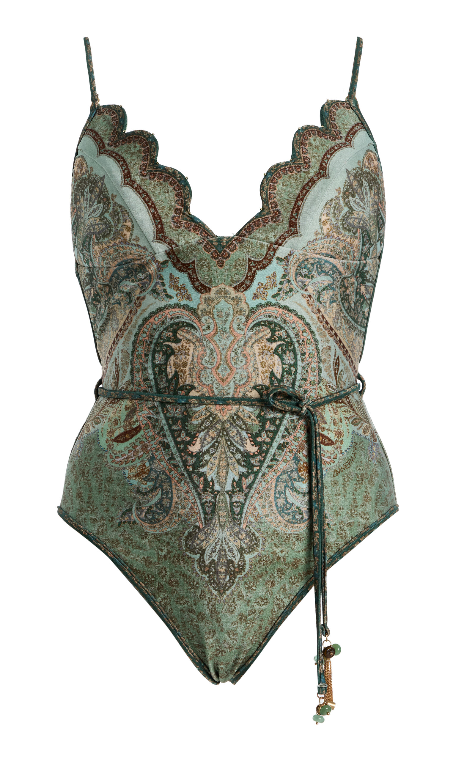 Zimmermann Wanderlust Scalloped Swimsuit In Green