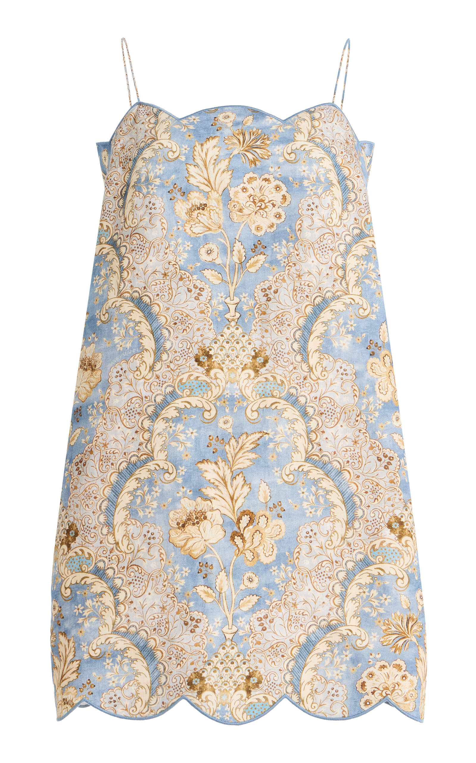 Zimmermann Daylight Scallopped Linen Mini Dress In Multi