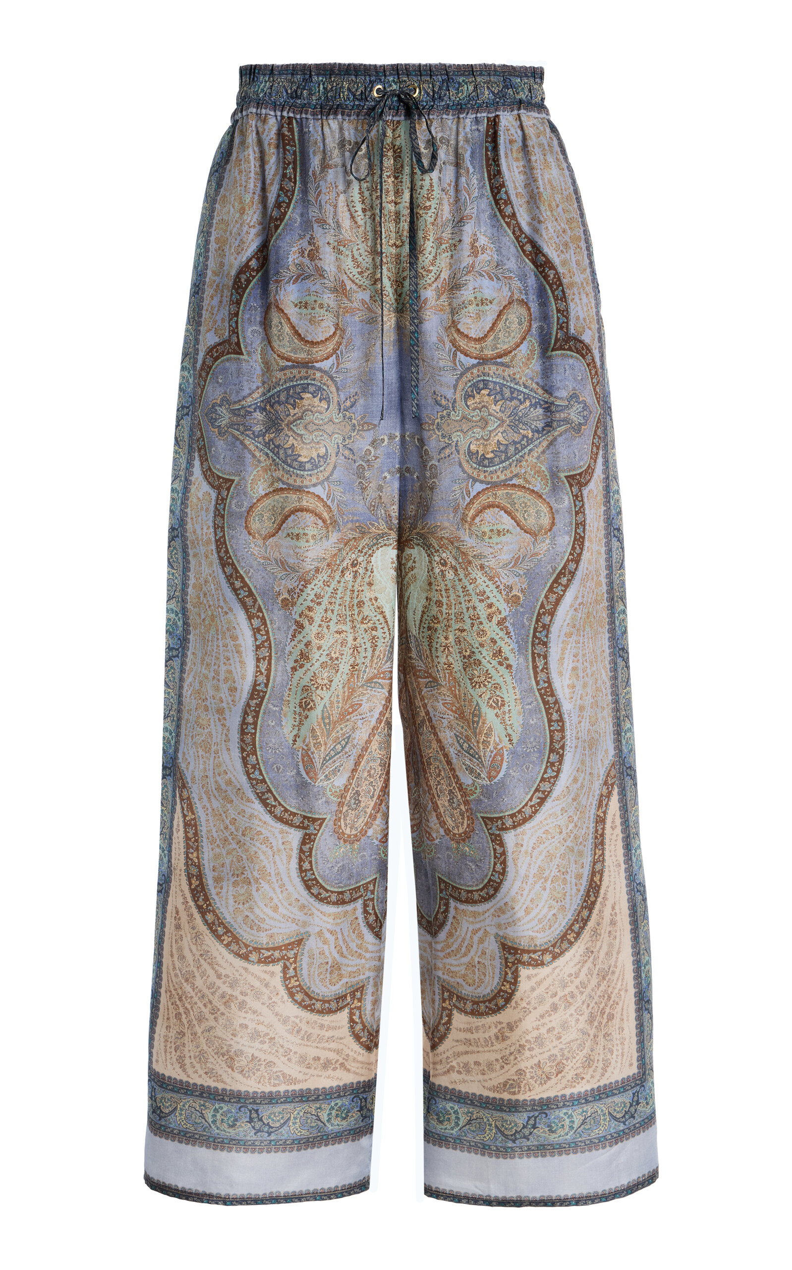 Zimmermann Wanderlust Printed Silk Pants In Blue