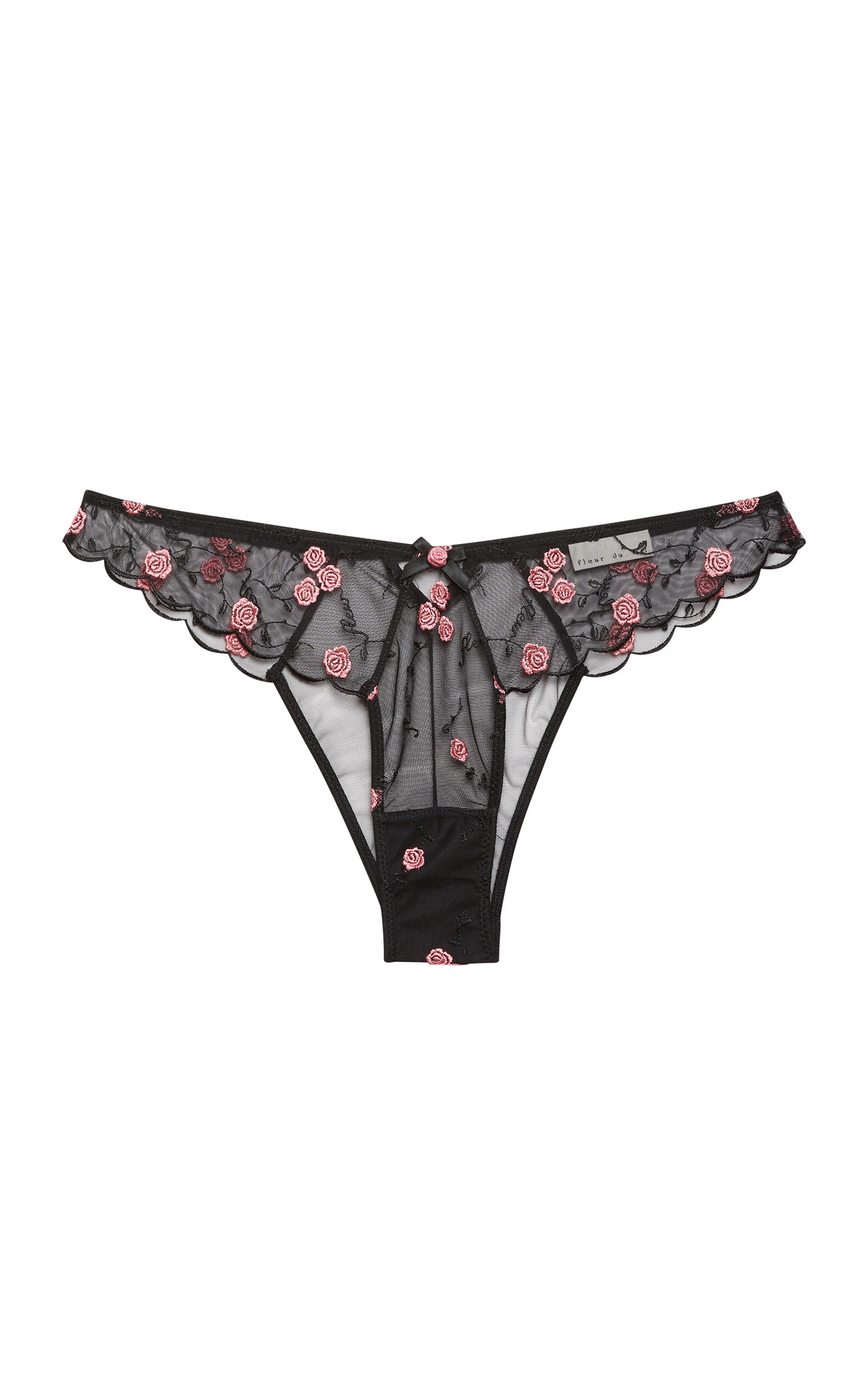 Fleur Du Mal Rose And Vine Embroidered Briefs In Black